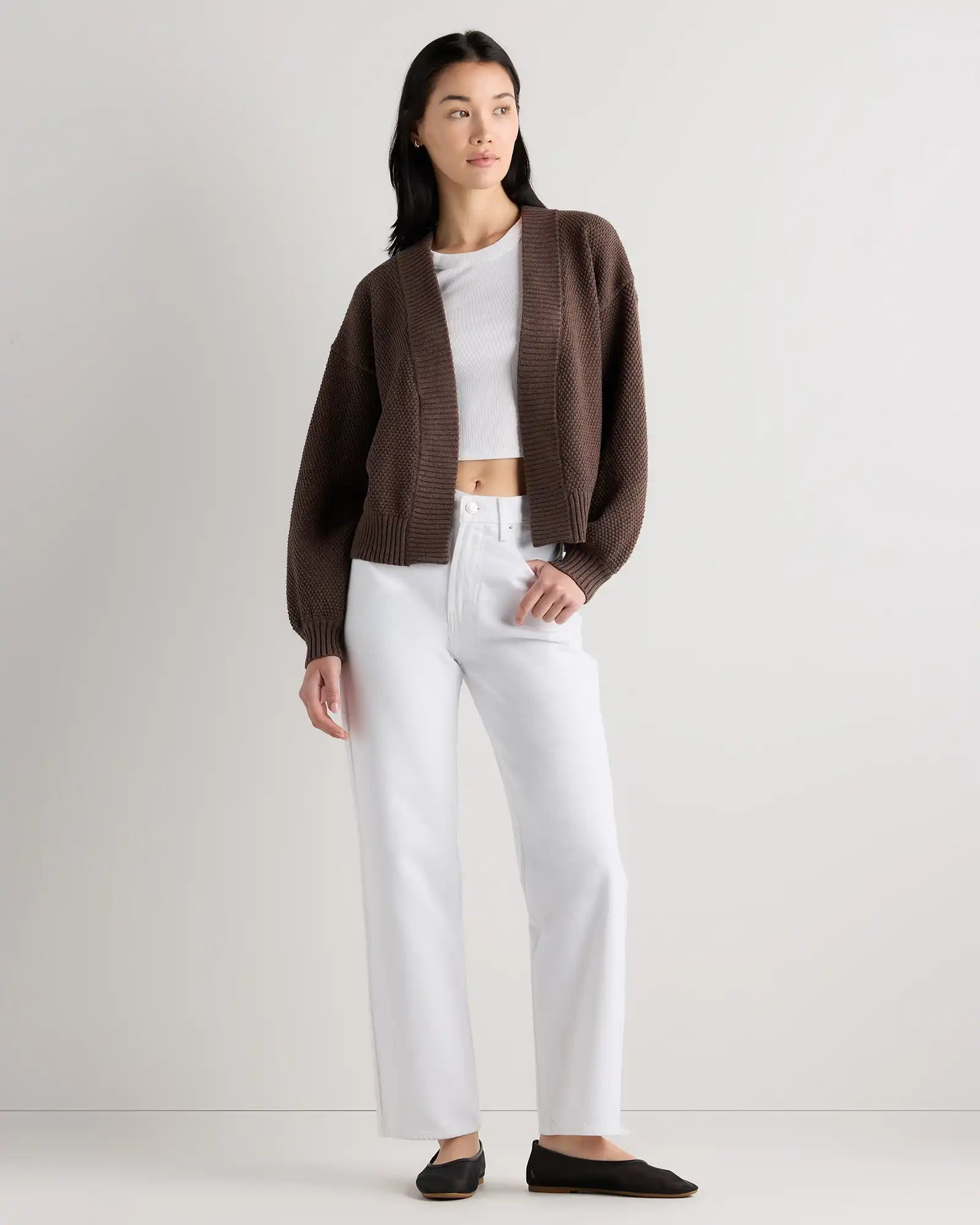 100% Organic Cotton Waffle Stitch Open Cardigan