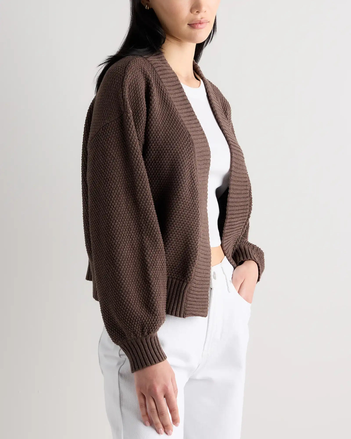100% Organic Cotton Waffle Stitch Open Cardigan