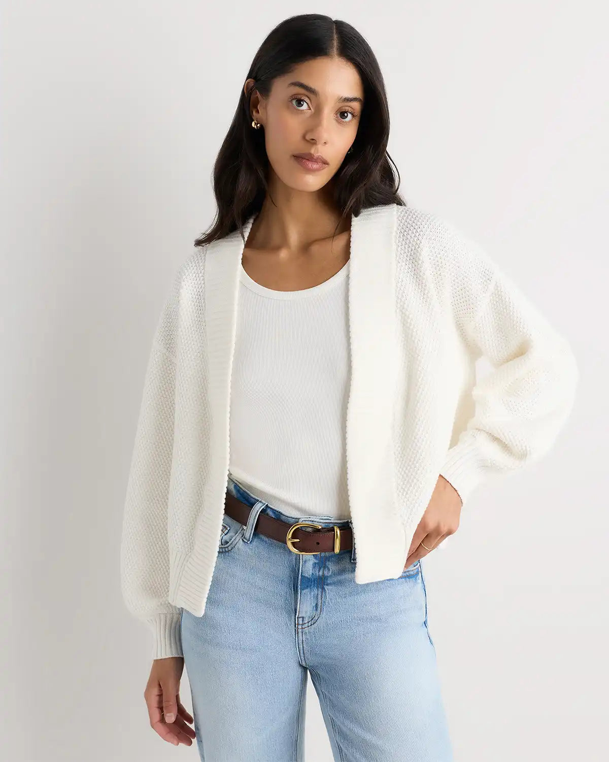 100% Organic Cotton Waffle Stitch Open Cardigan