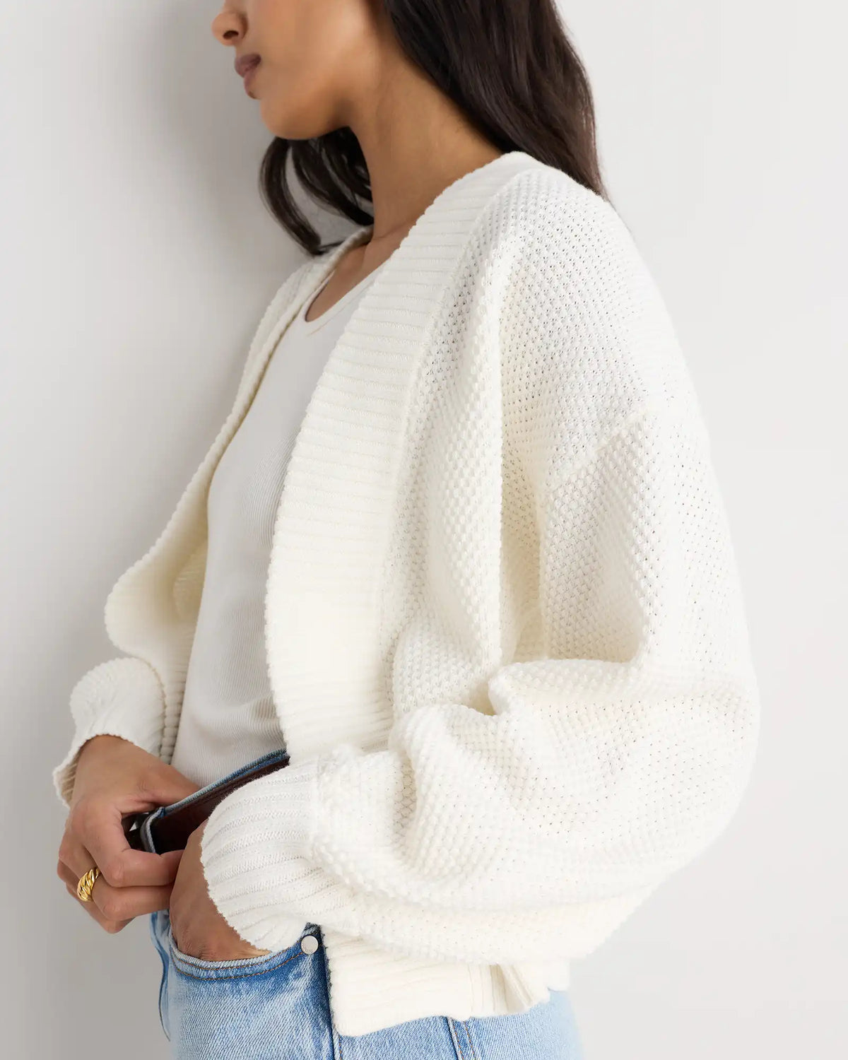 100% Organic Cotton Waffle Stitch Open Cardigan