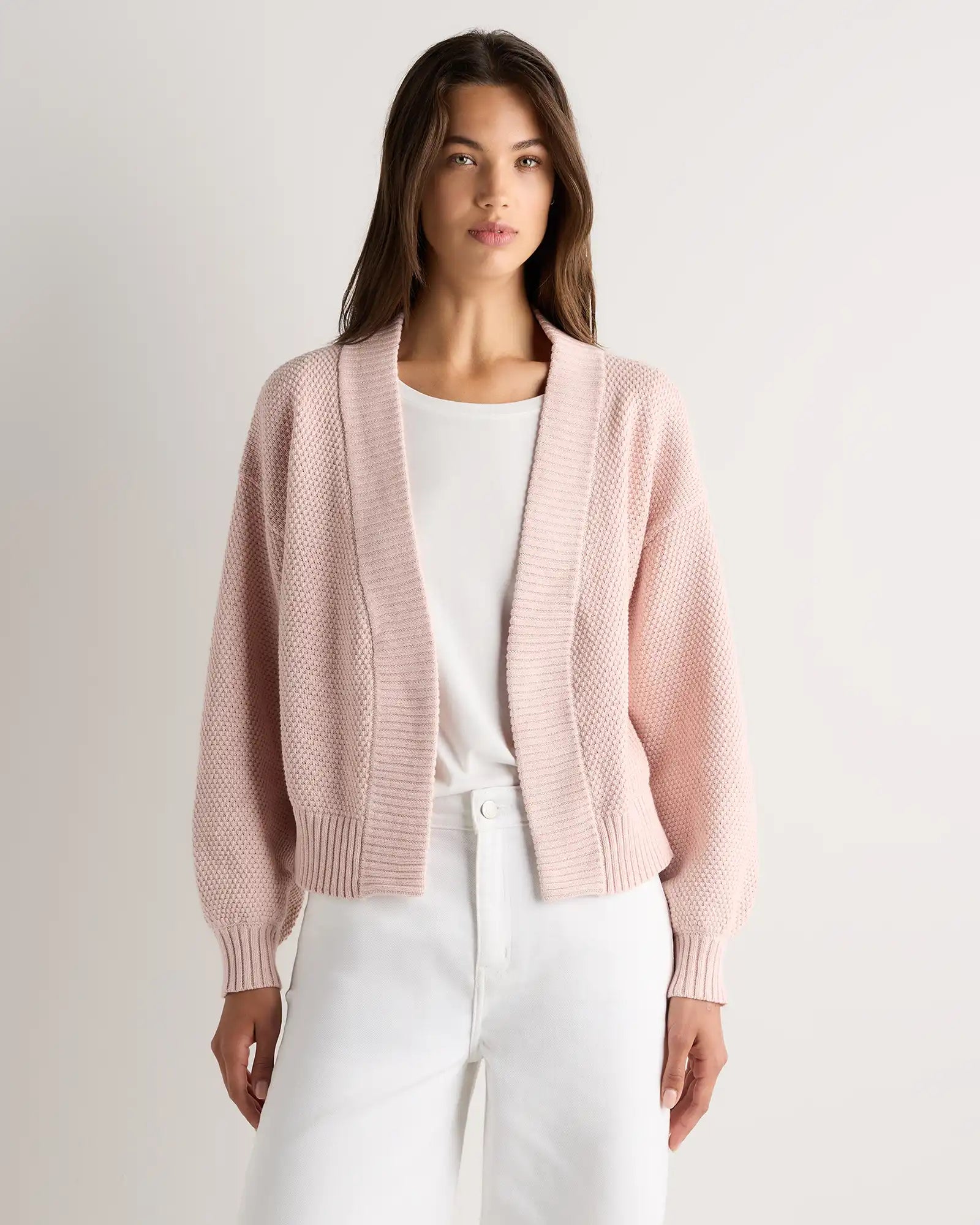 100% Organic Cotton Waffle Stitch Open Cardigan