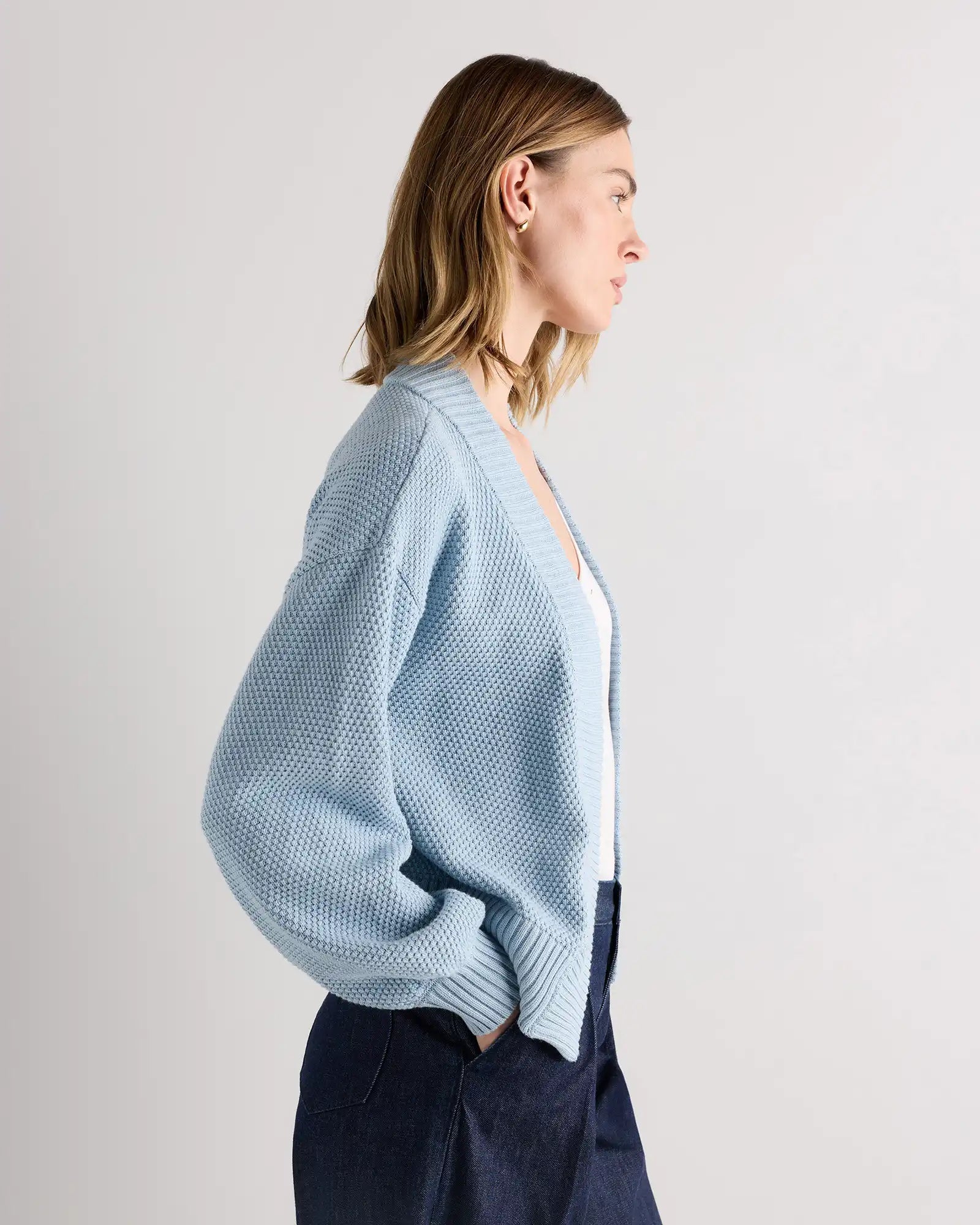 100% Organic Cotton Waffle Stitch Open Cardigan