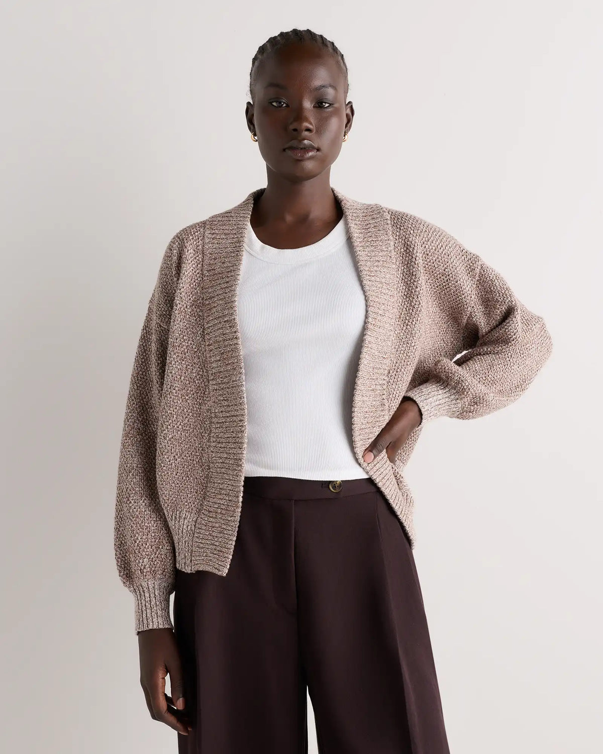 100% Organic Cotton Waffle Stitch Open Cardigan