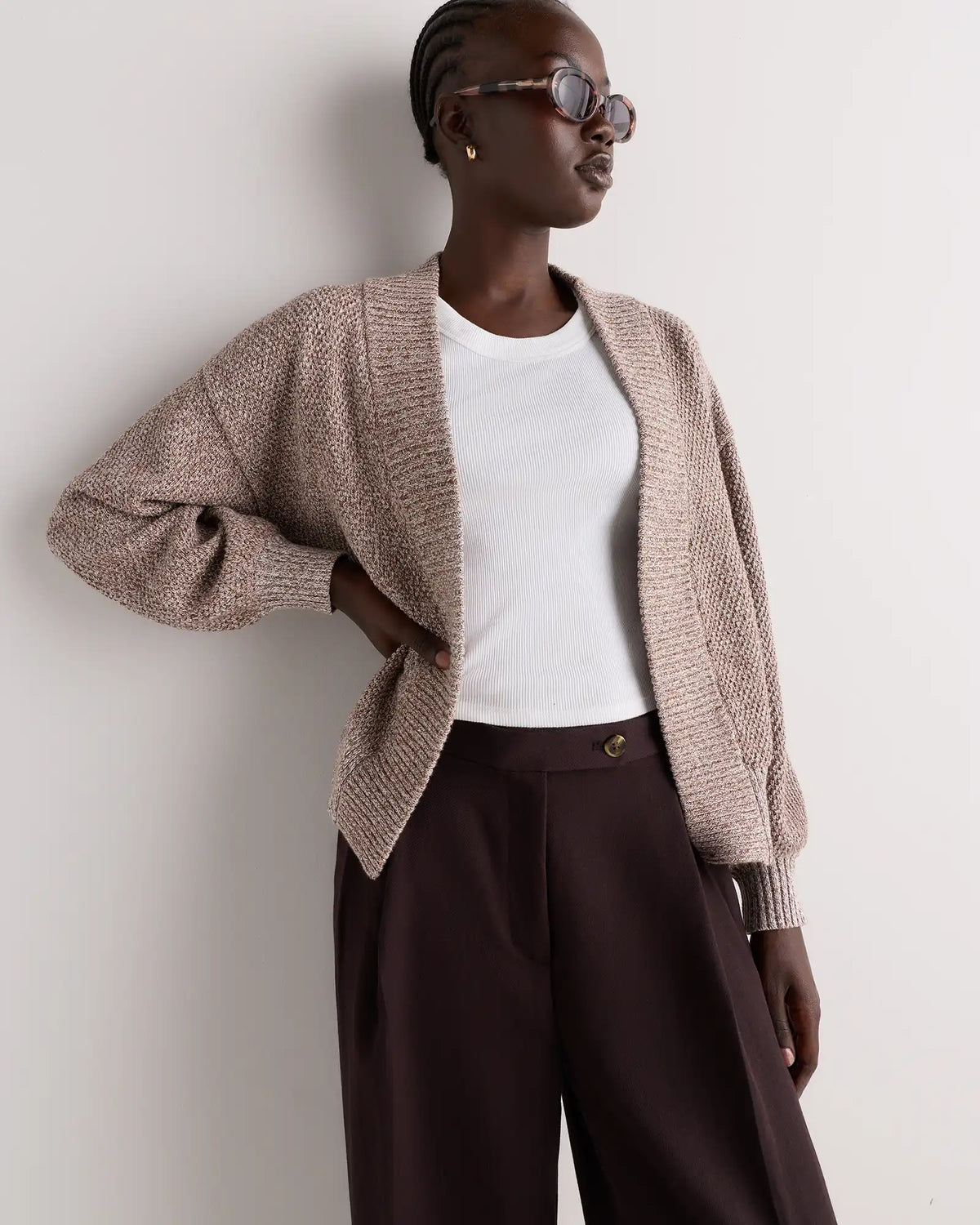 100% Organic Cotton Waffle Stitch Open Cardigan