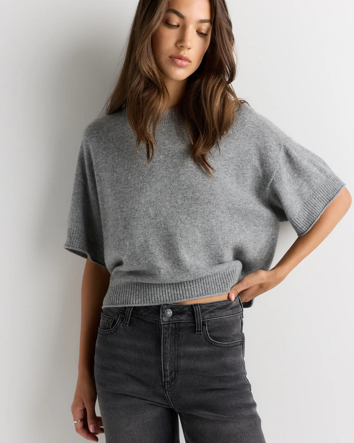 Mongolian Cashmere Cropped Oversized Tee