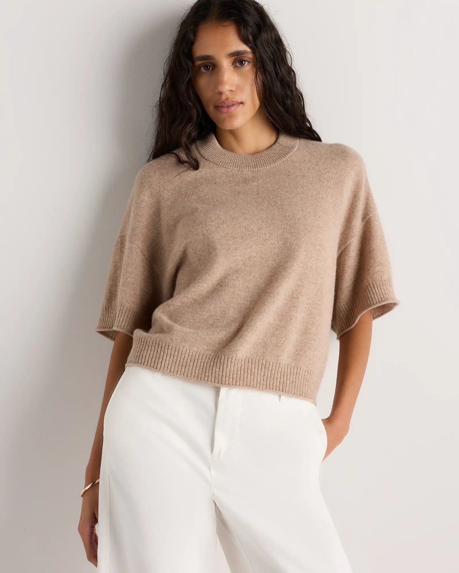 Mongolian Cashmere Cropped Oversized Tee