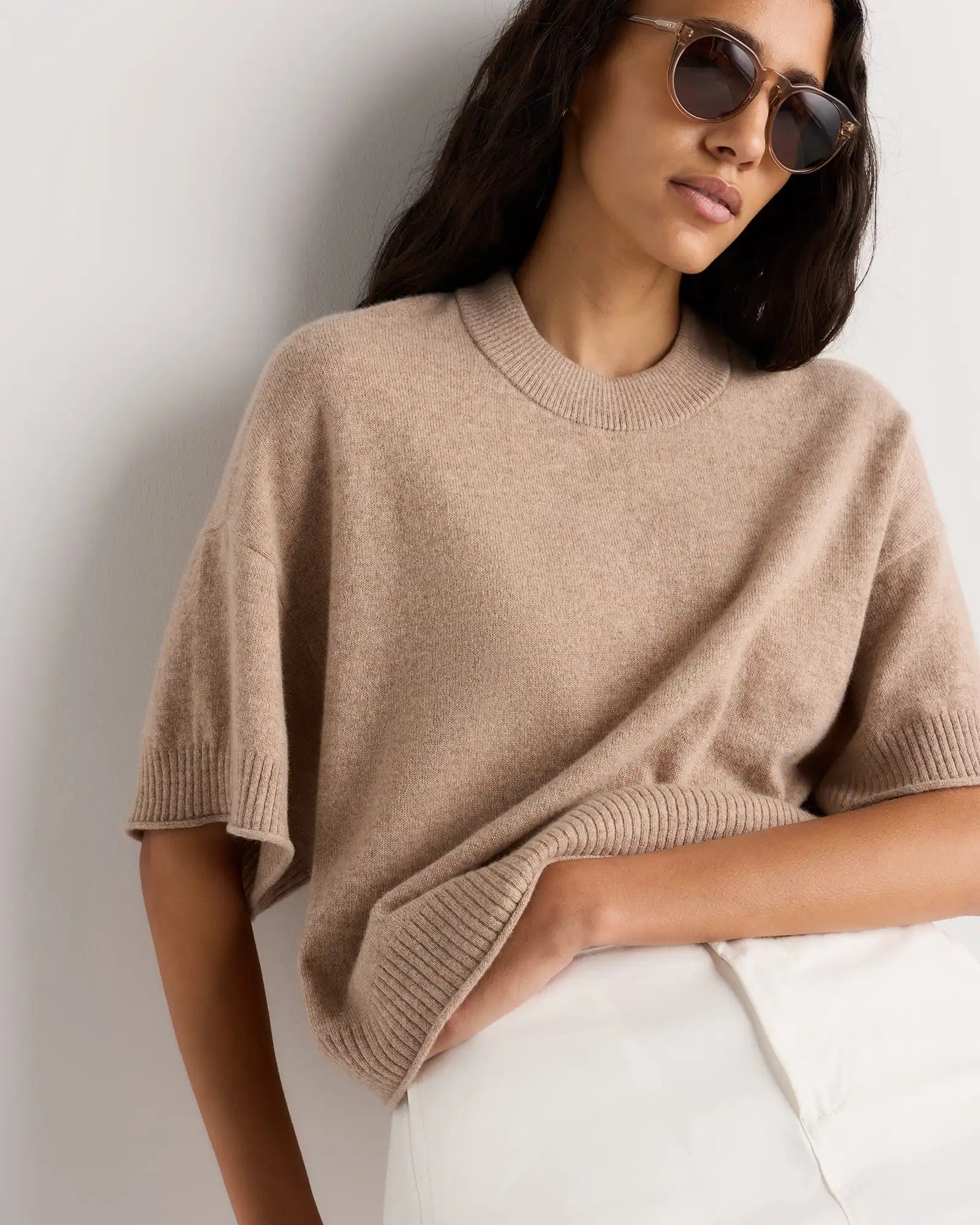 Mongolian Cashmere Cropped Oversized Tee