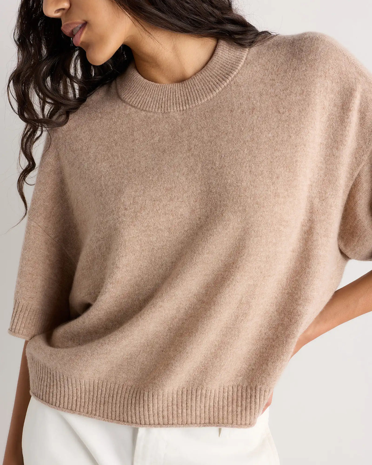 Mongolian Cashmere Cropped Oversized Tee