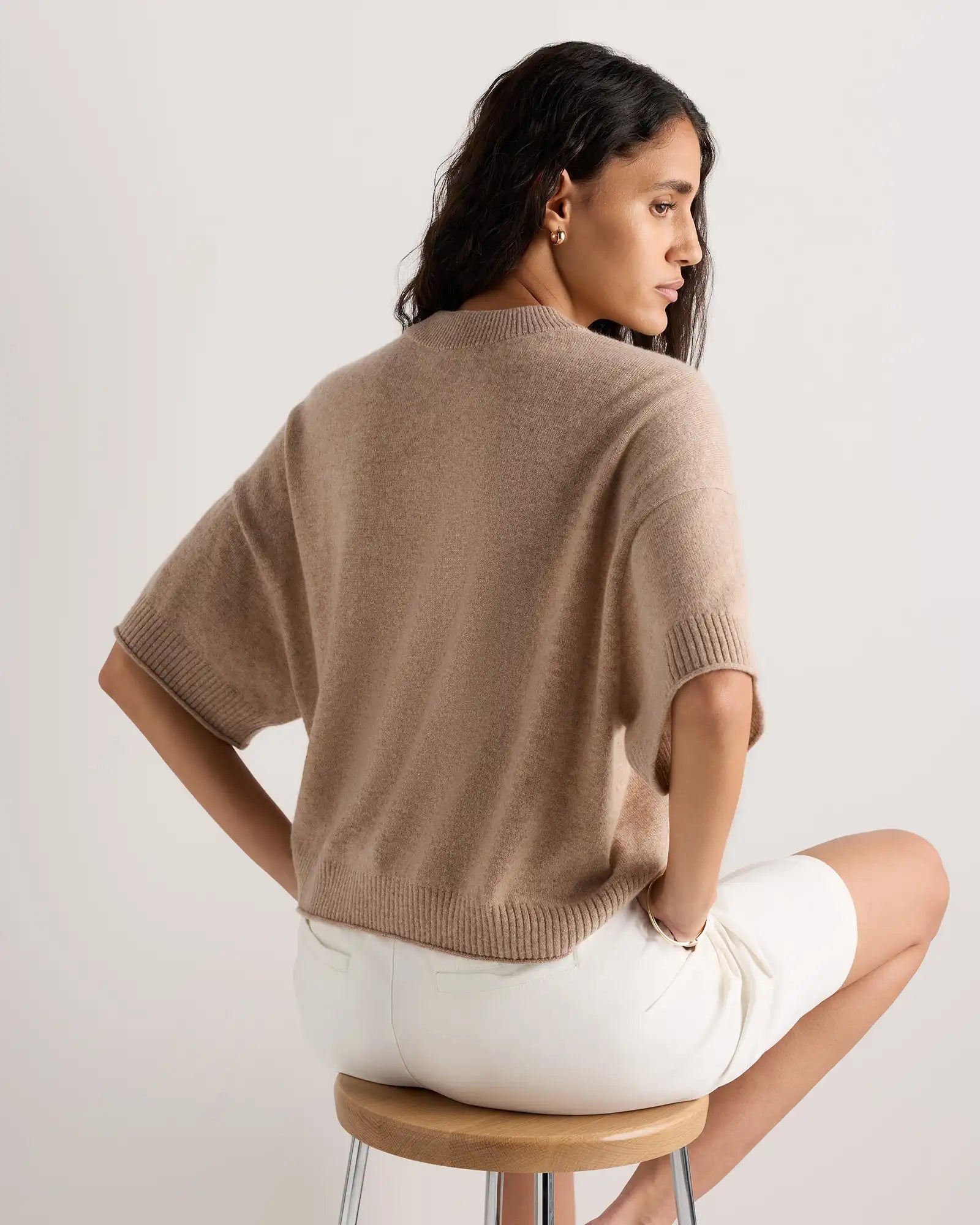Mongolian Cashmere Cropped Oversized Tee