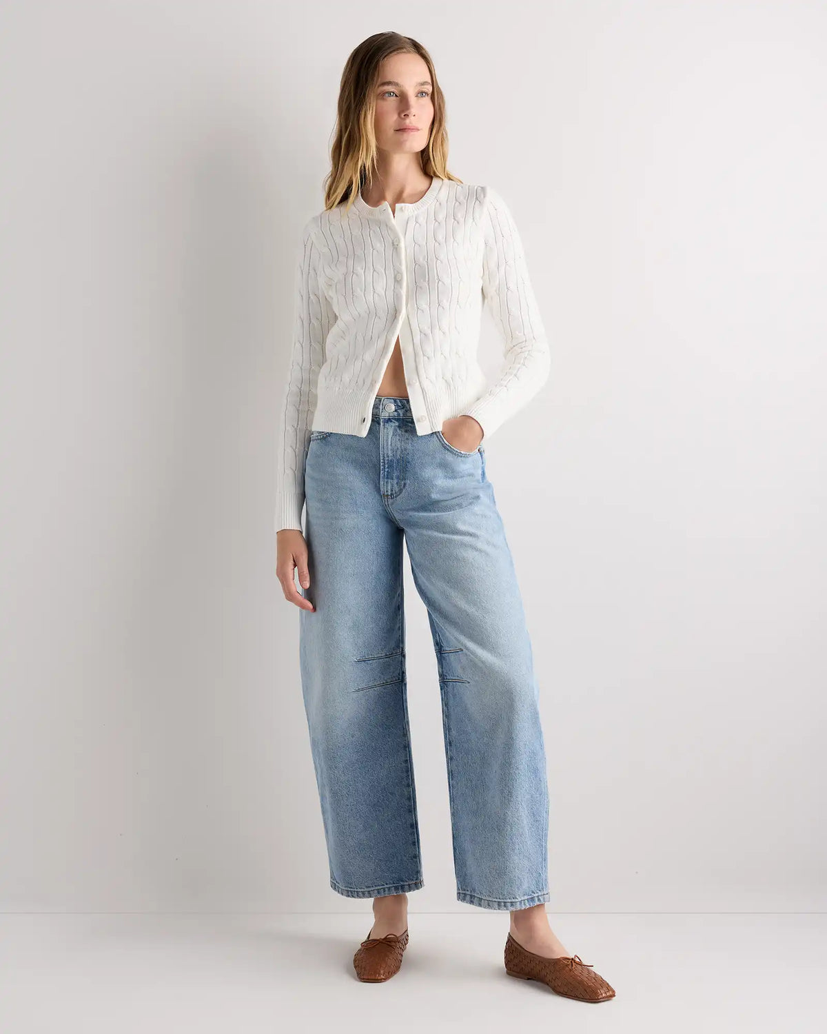 100% Organic Cotton Cable Crew Cardigan
