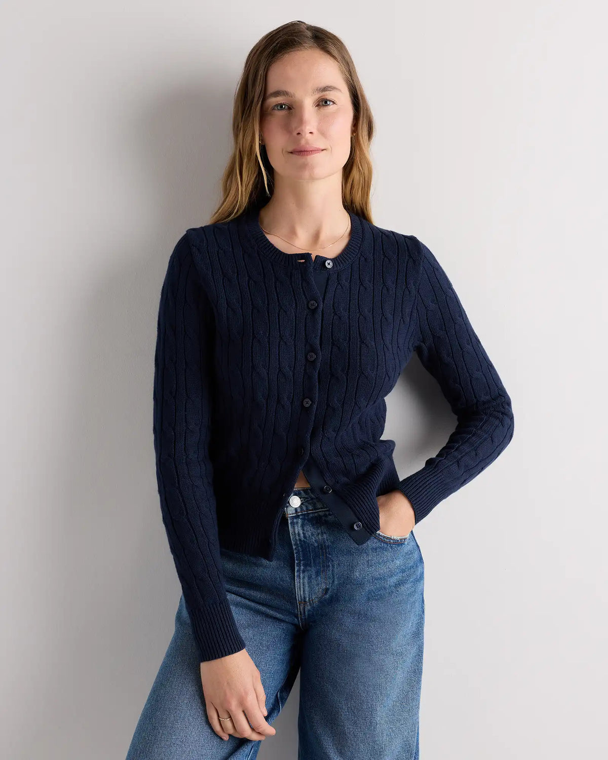 100% Organic Cotton Cable Crew Cardigan