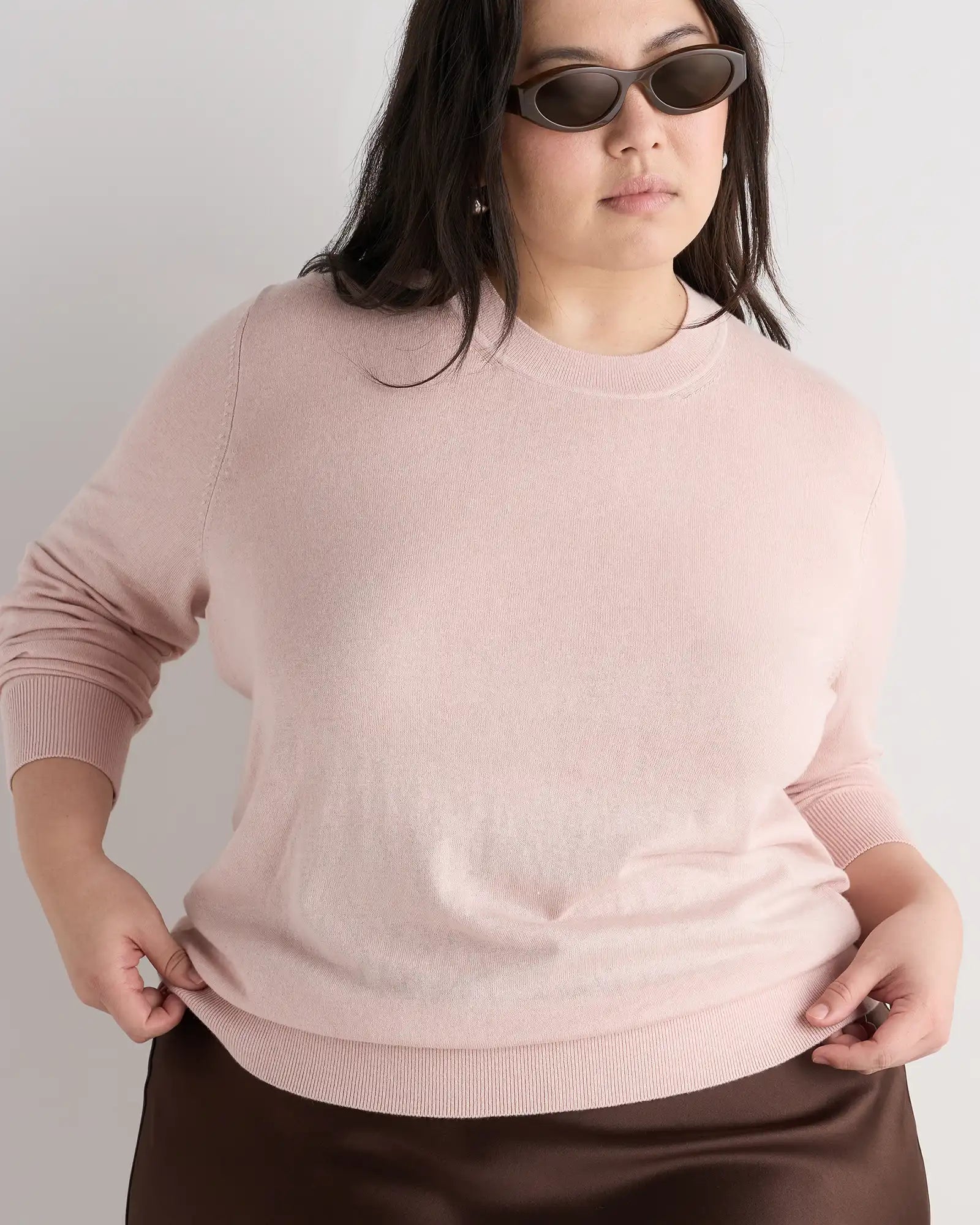 Lightweight Cotton Cashmere Crew Sweater