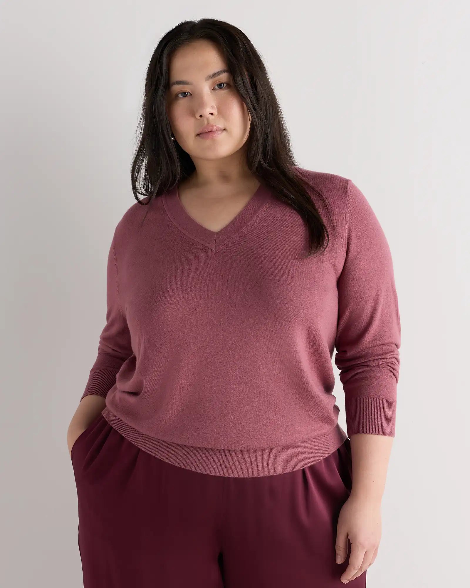 Lightweight Cotton Cashmere V-Neck Sweater