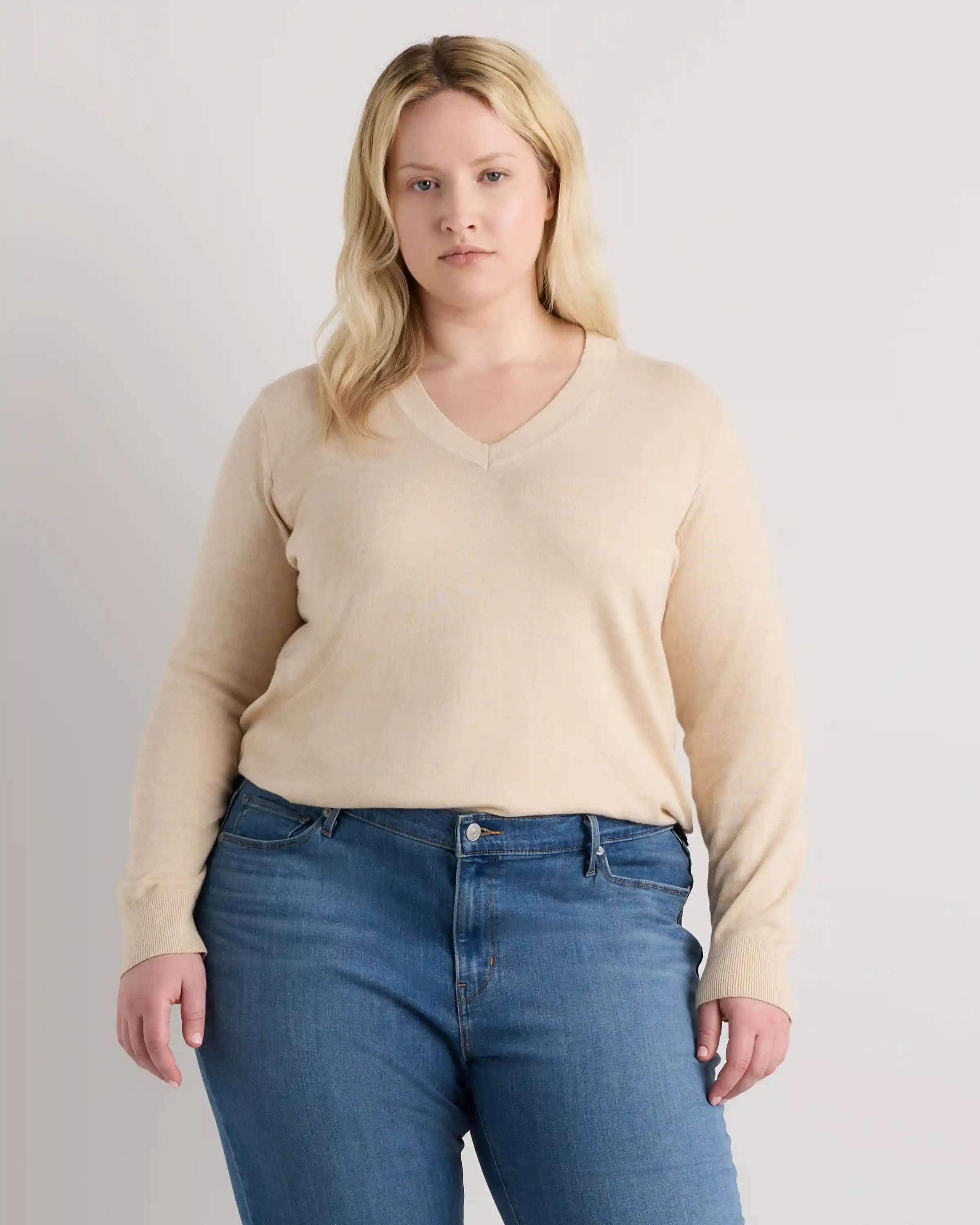 Lightweight Cotton Cashmere V-Neck Sweater