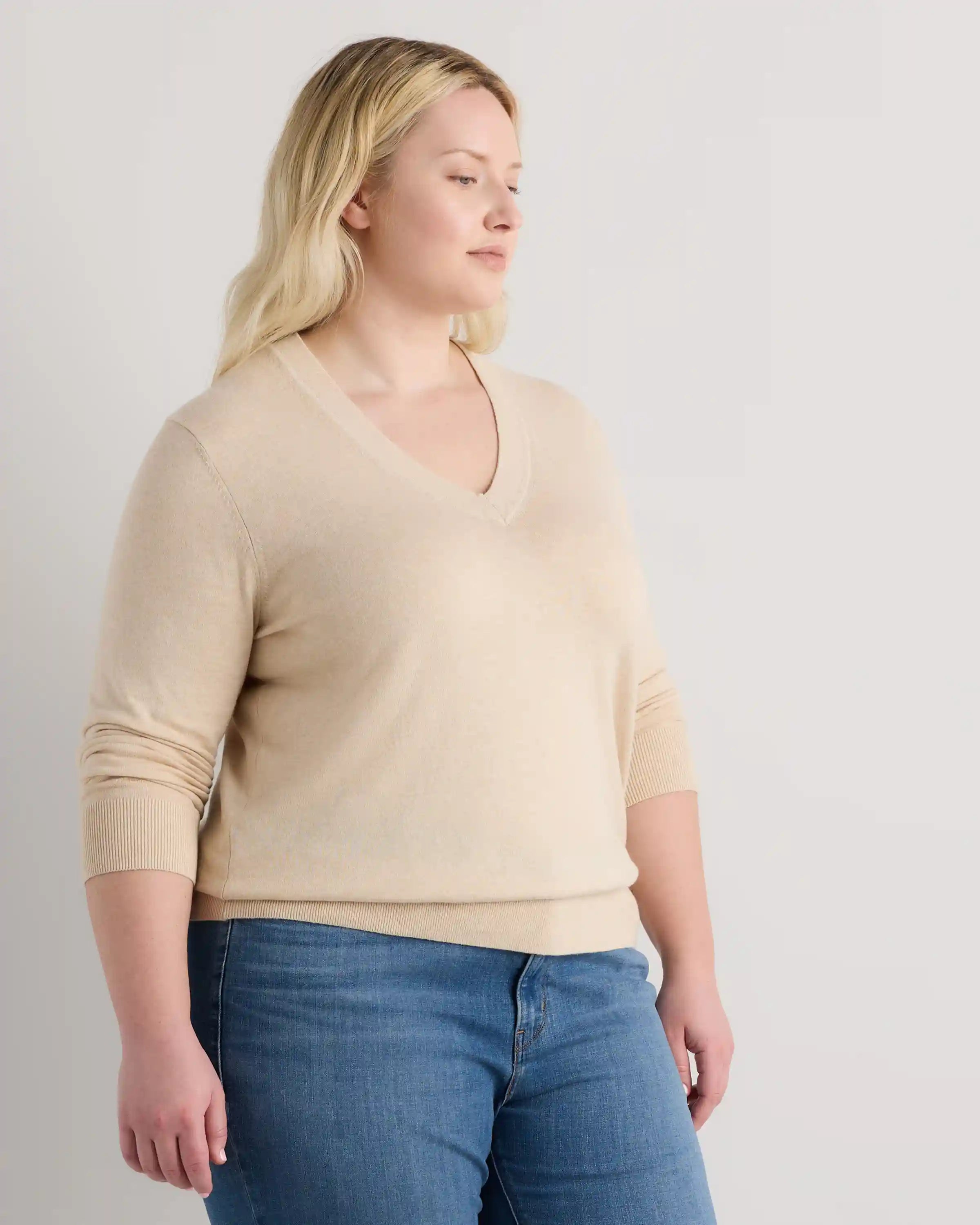 Lightweight Cotton Cashmere V-Neck Sweater
