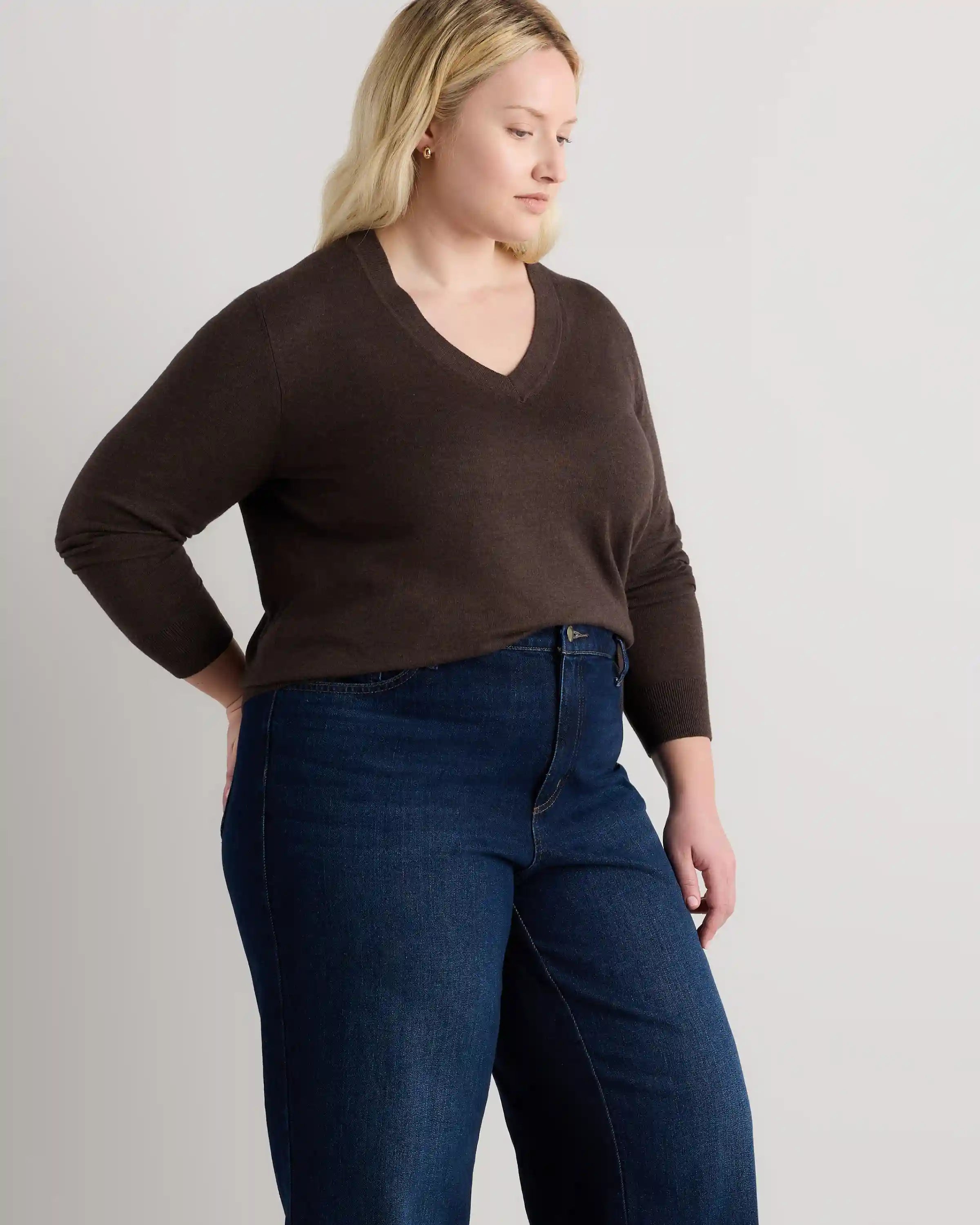 Lightweight Cotton Cashmere V-Neck Sweater