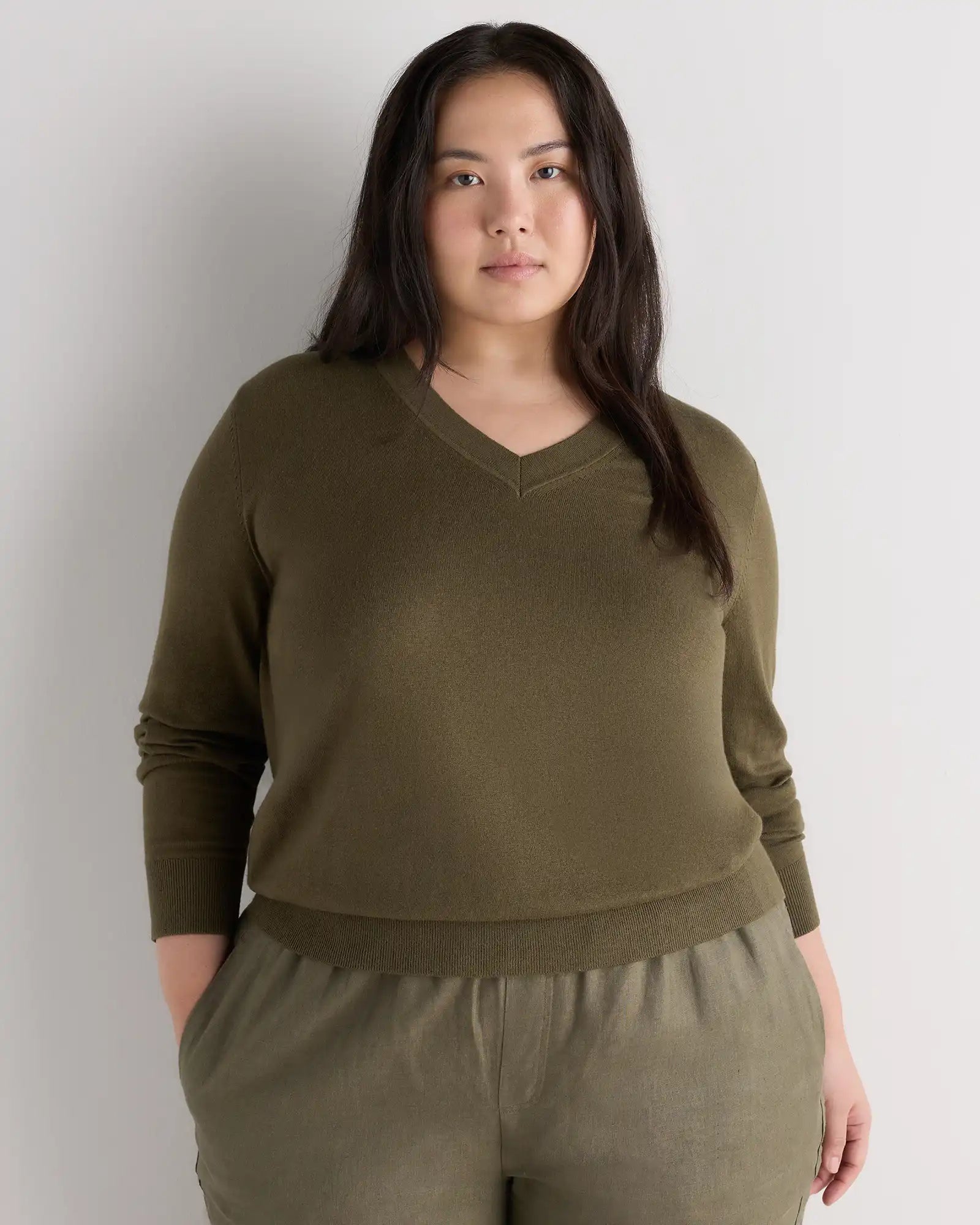 Lightweight Cotton Cashmere V-Neck Sweater