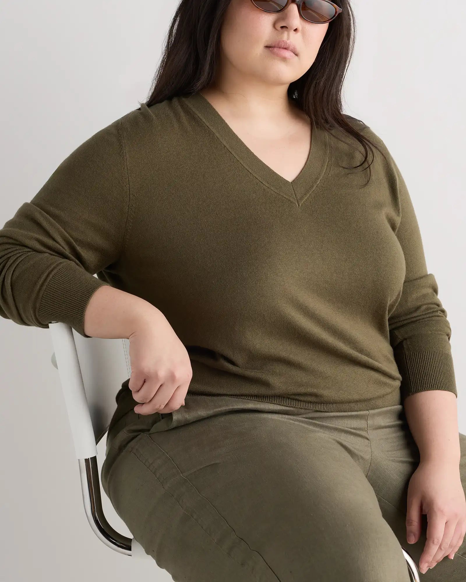 Lightweight Cotton Cashmere V-Neck Sweater