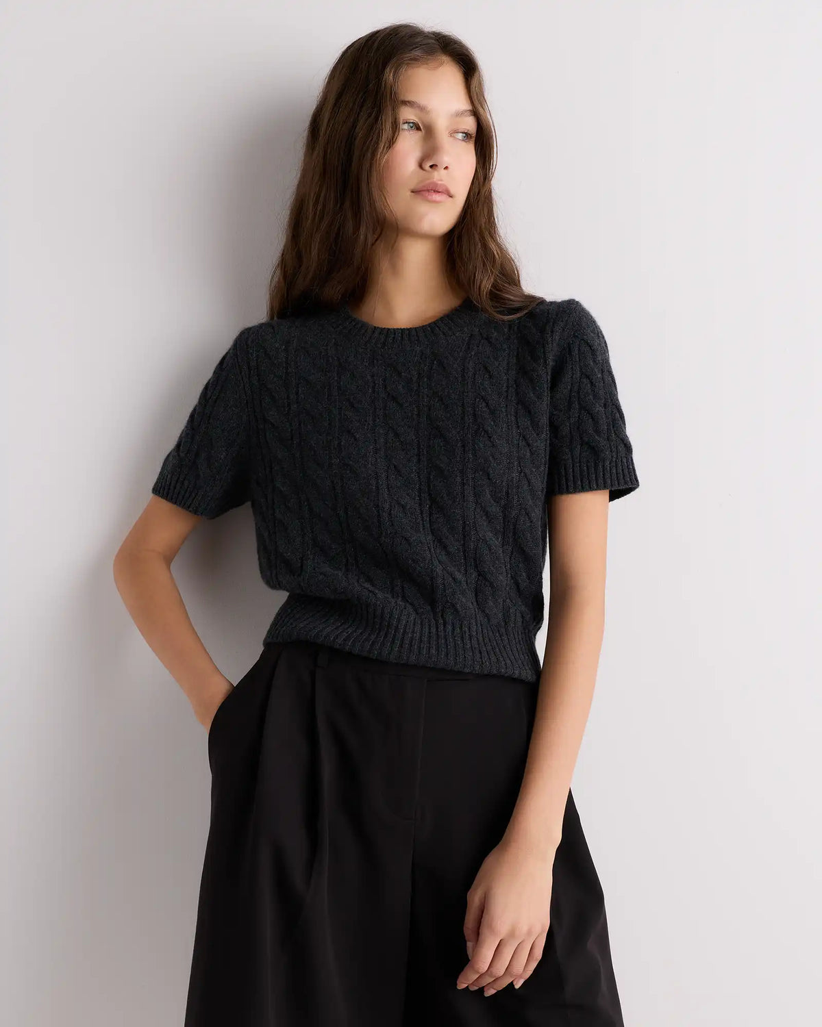 Mongolian Cashmere Shrunken Cable Tee