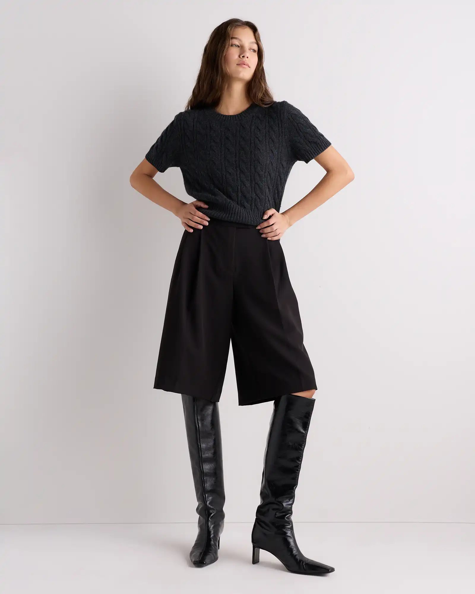 Mongolian Cashmere Shrunken Cable Tee