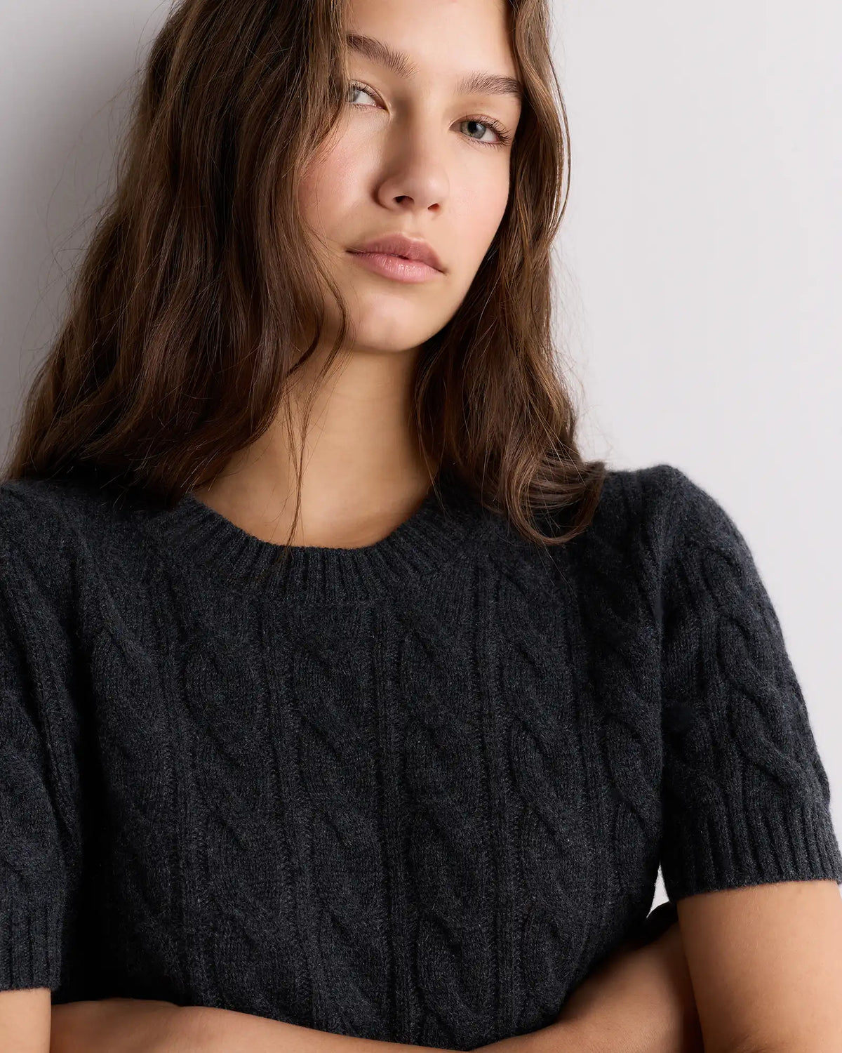 Mongolian Cashmere Shrunken Cable Tee