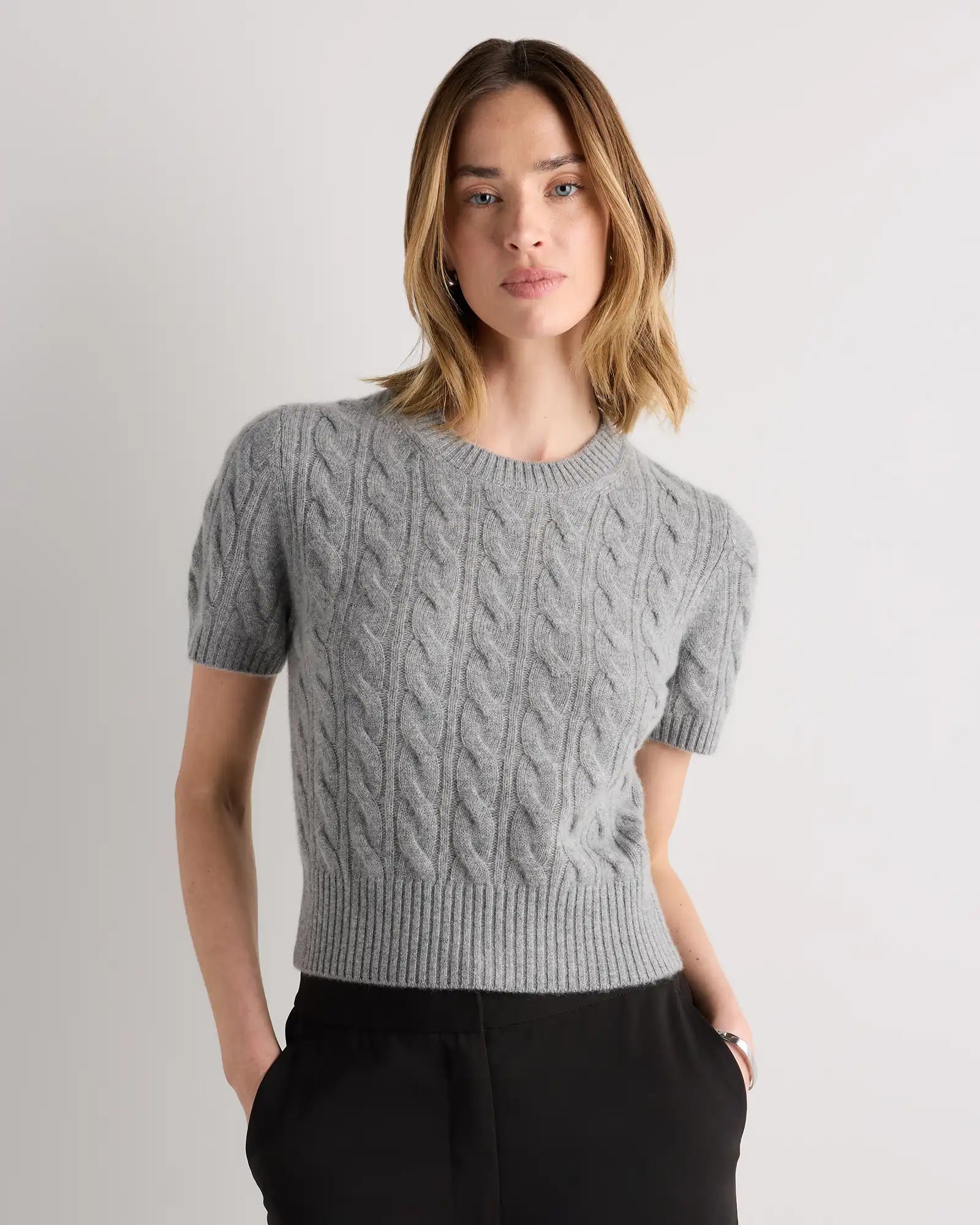 Mongolian Cashmere Shrunken Cable Tee