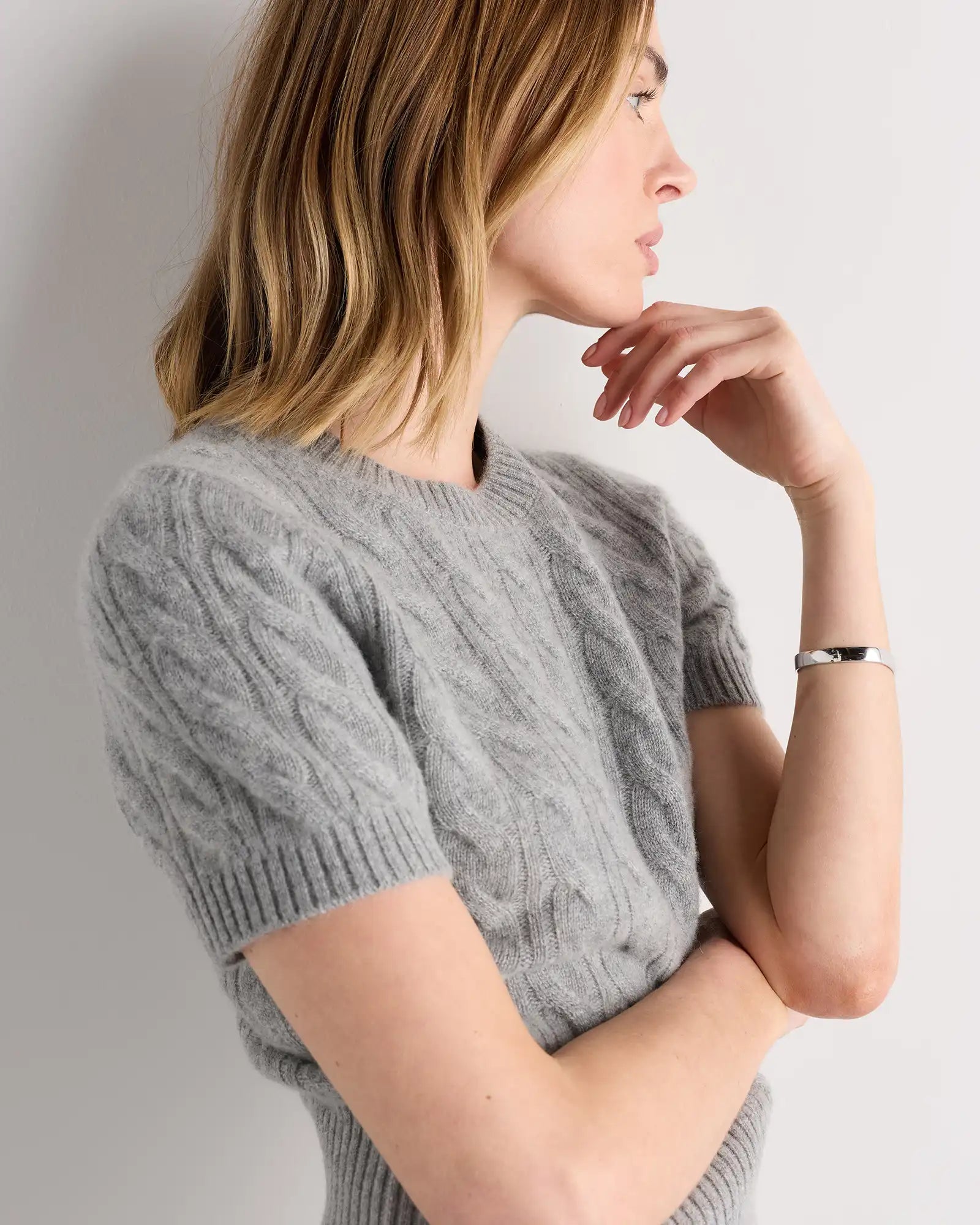 Mongolian Cashmere Shrunken Cable Tee