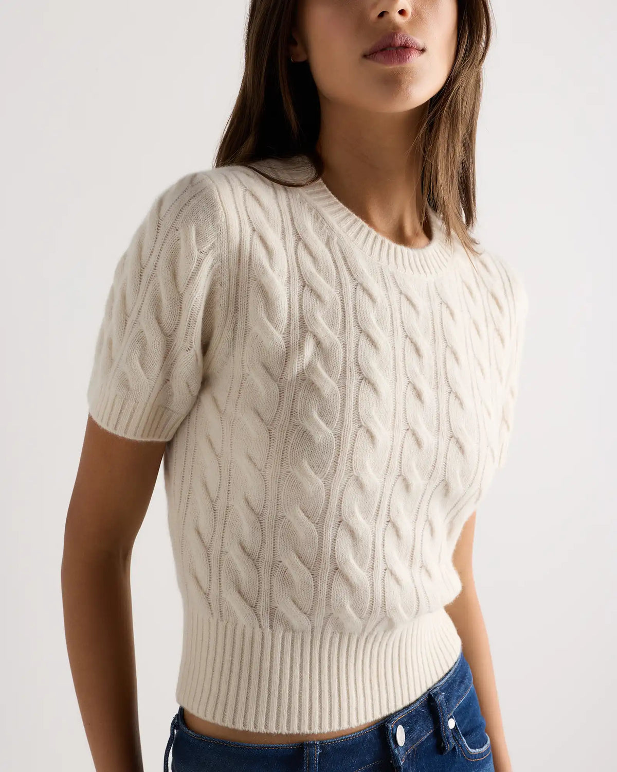 Mongolian Cashmere Shrunken Cable Tee