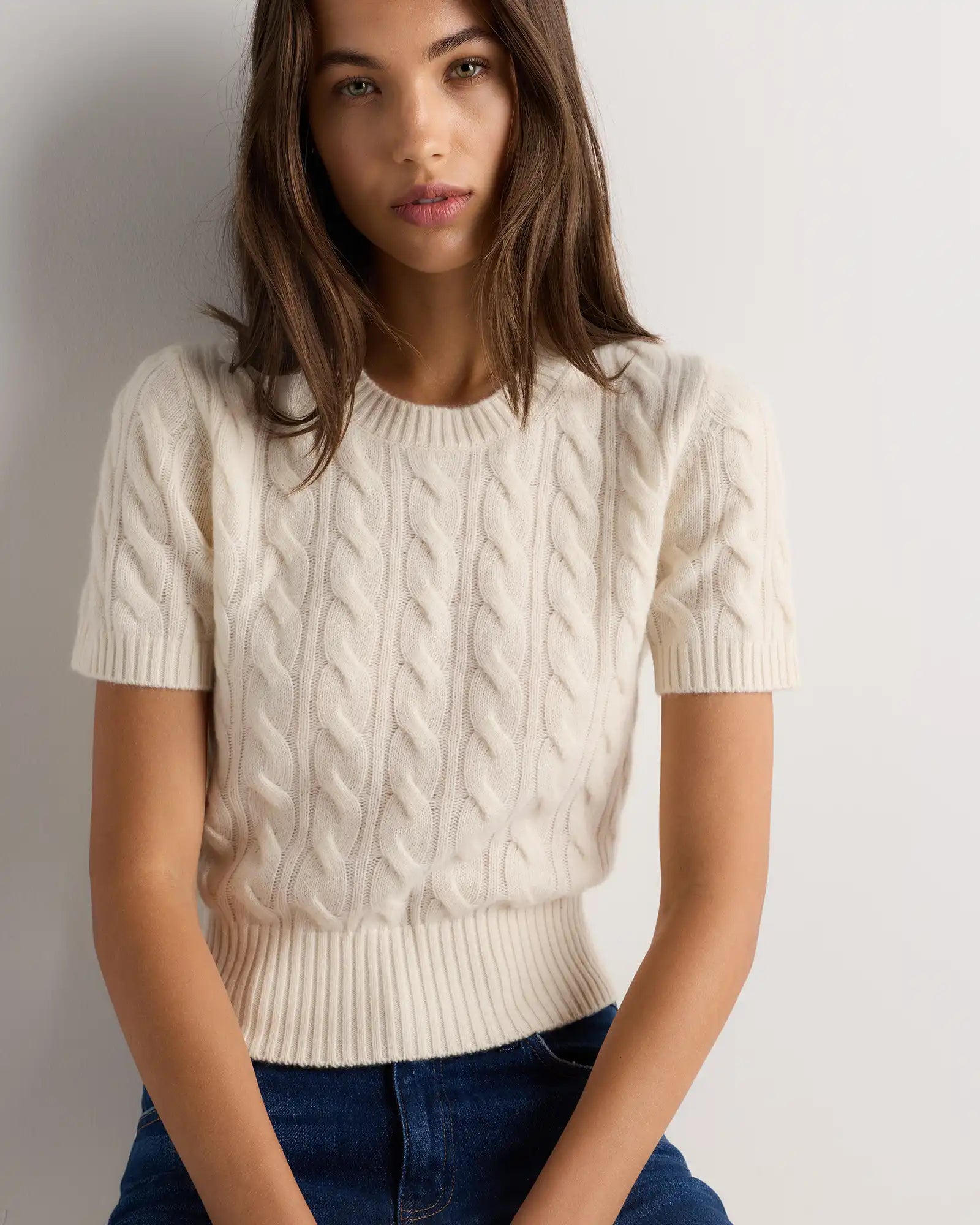 Mongolian Cashmere Shrunken Cable Tee