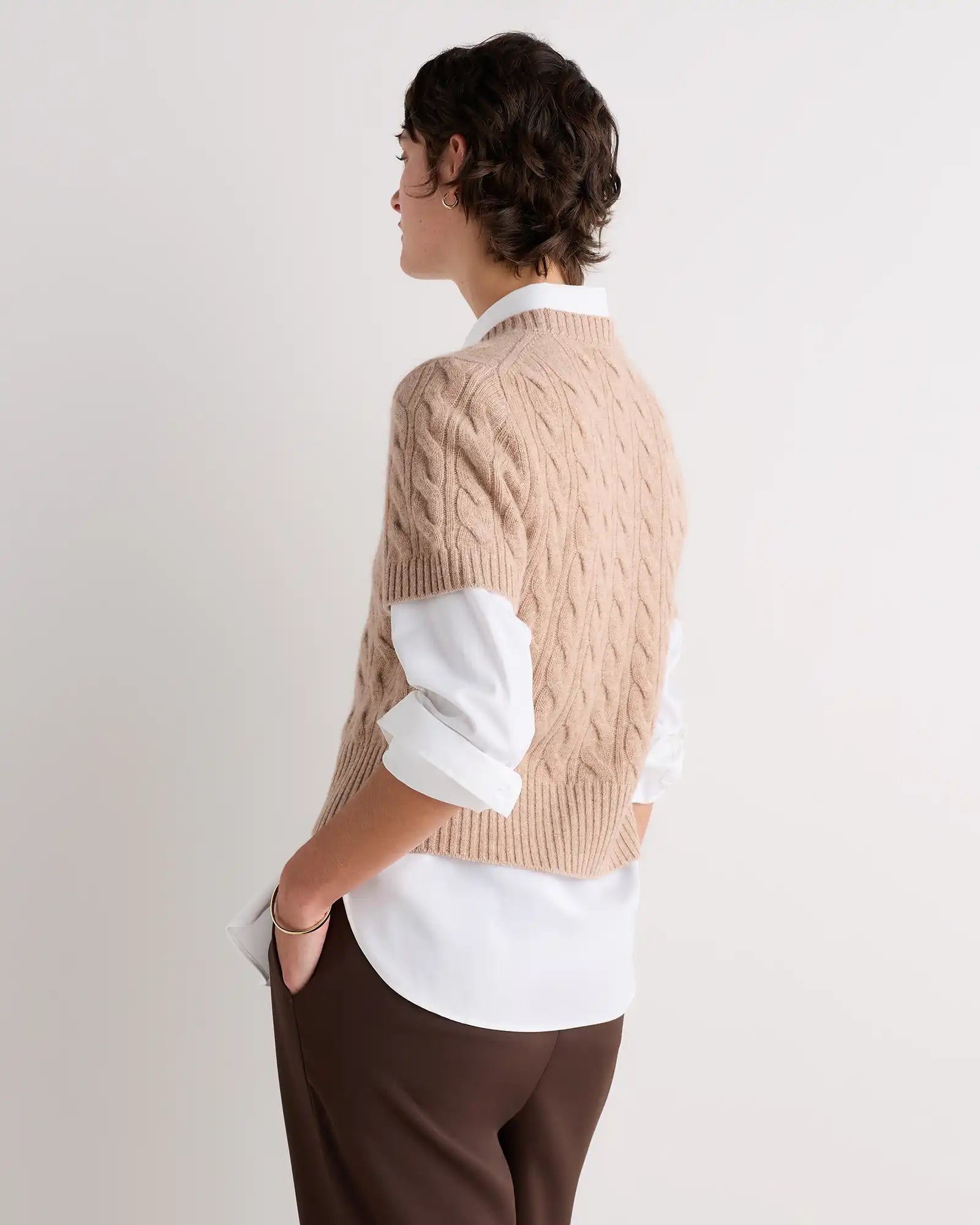 Mongolian Cashmere Shrunken Cable Tee