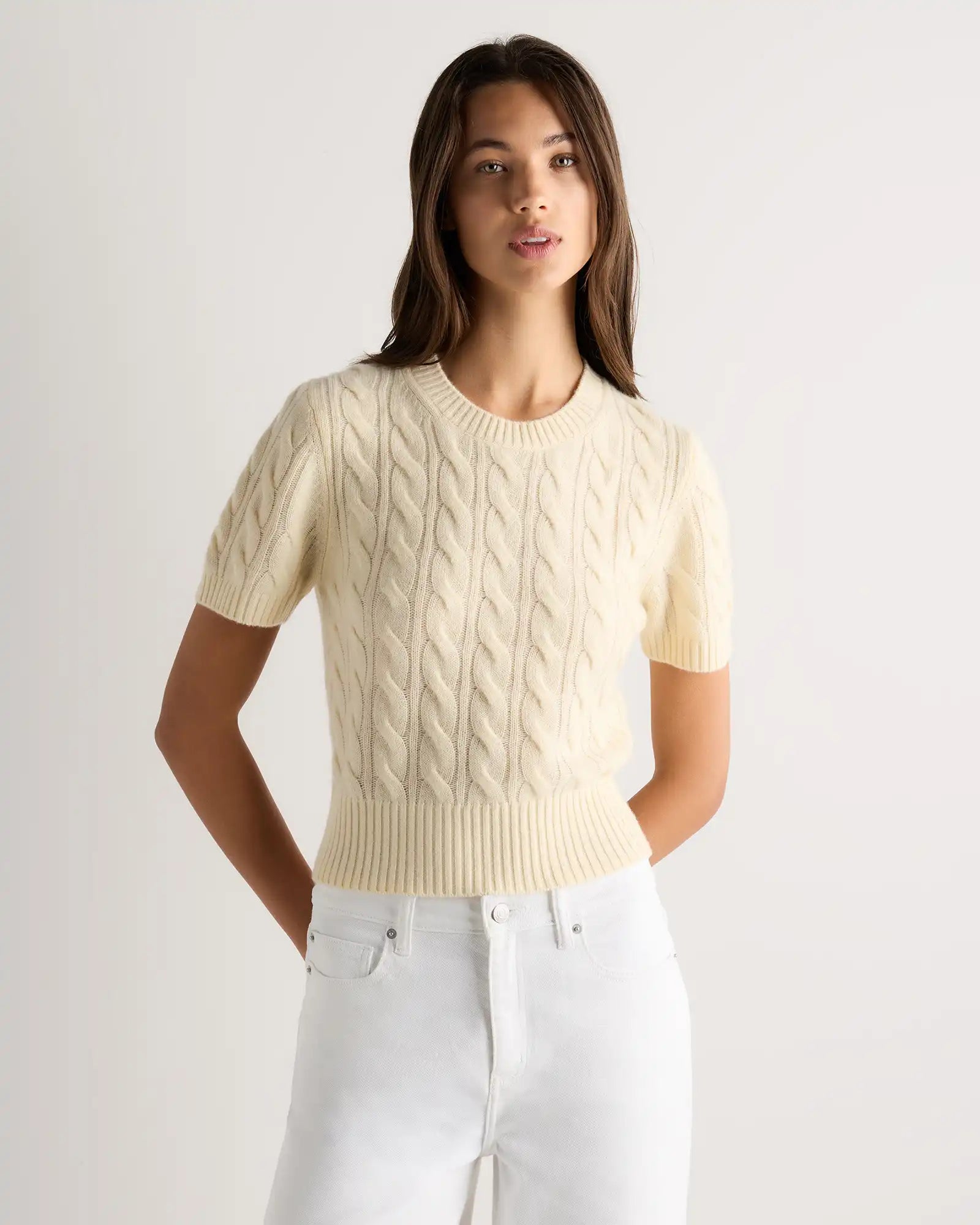 Mongolian Cashmere Shrunken Cable Tee