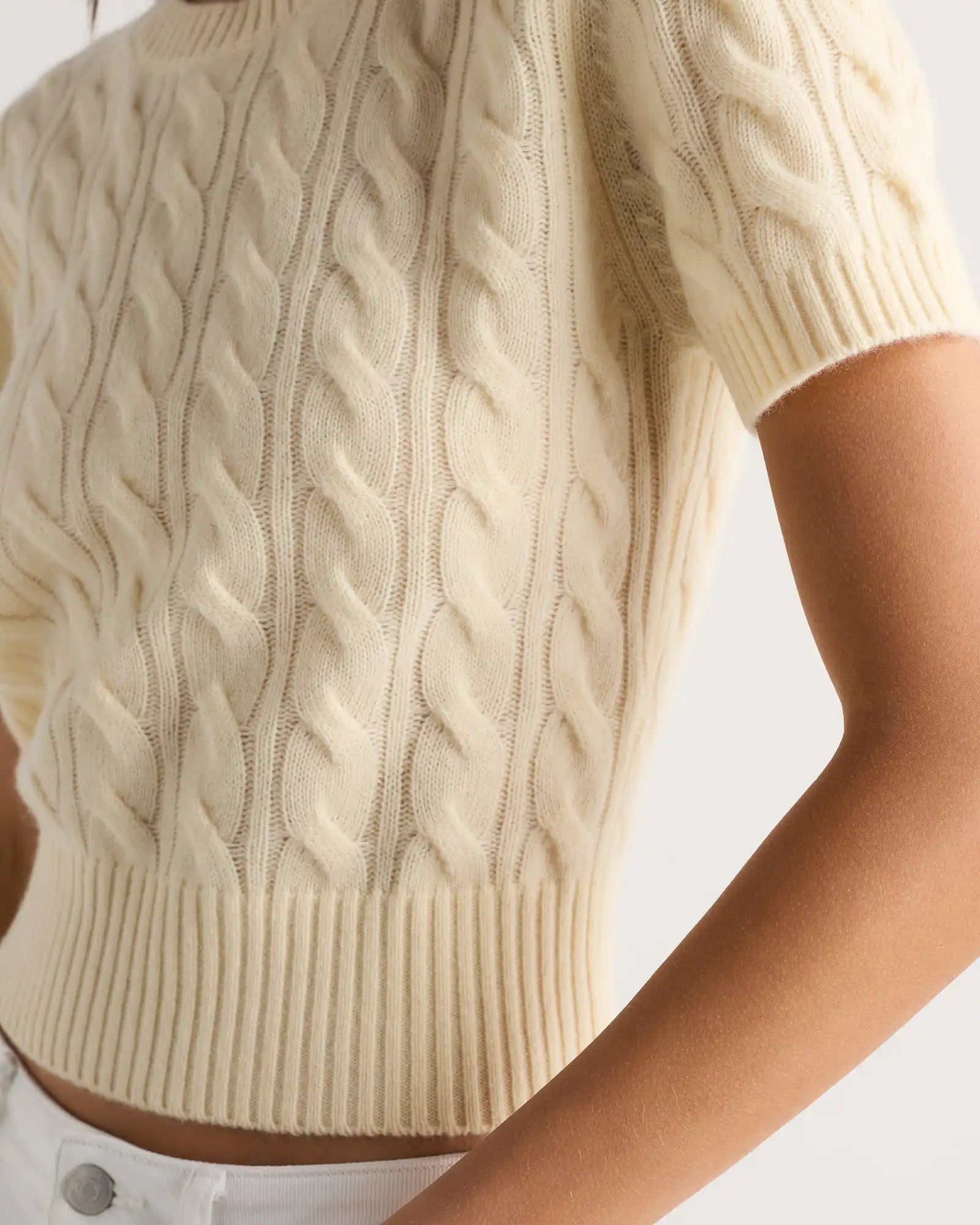 Mongolian Cashmere Shrunken Cable Tee