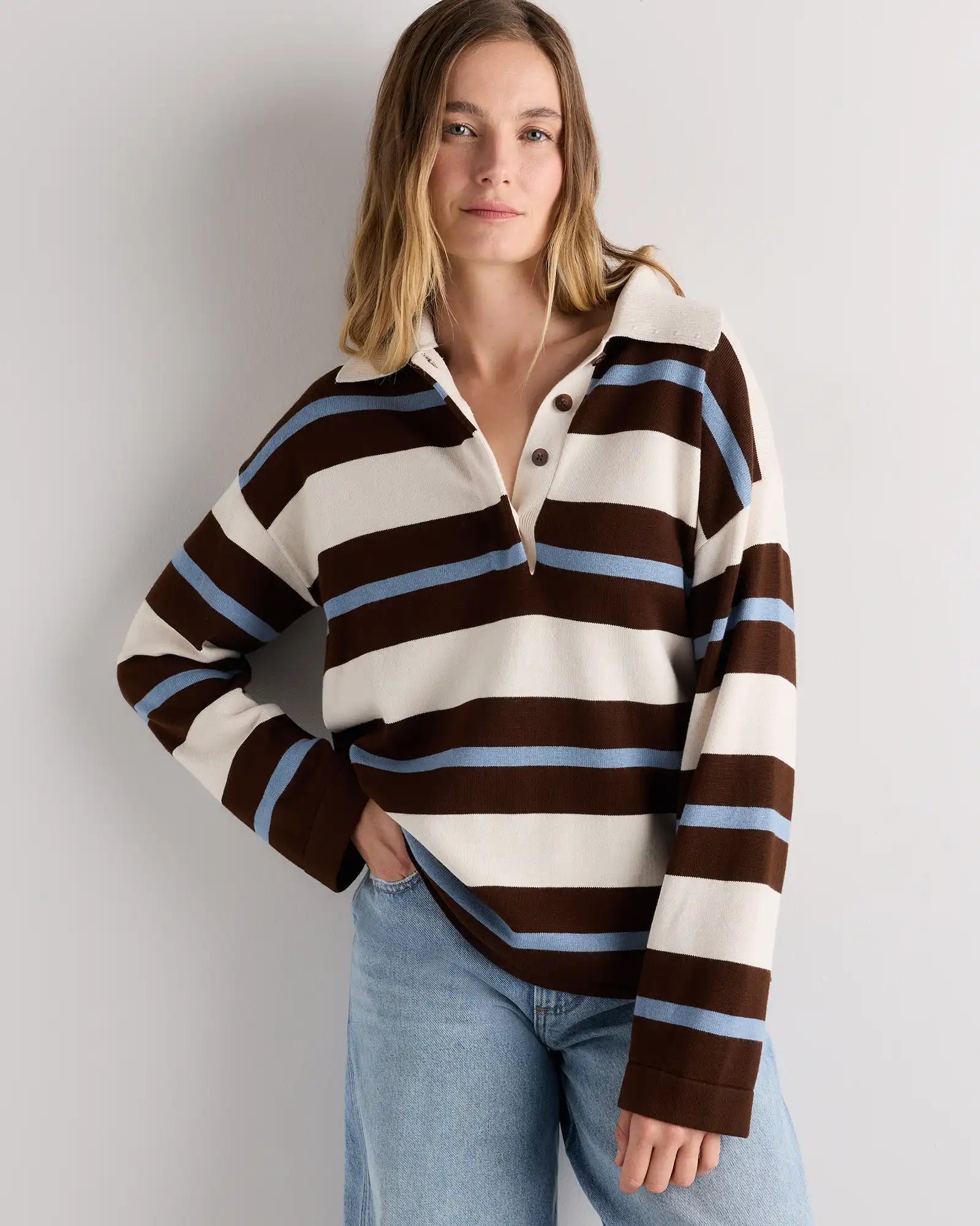Cotton Cashmere Rugby Polo Sweater