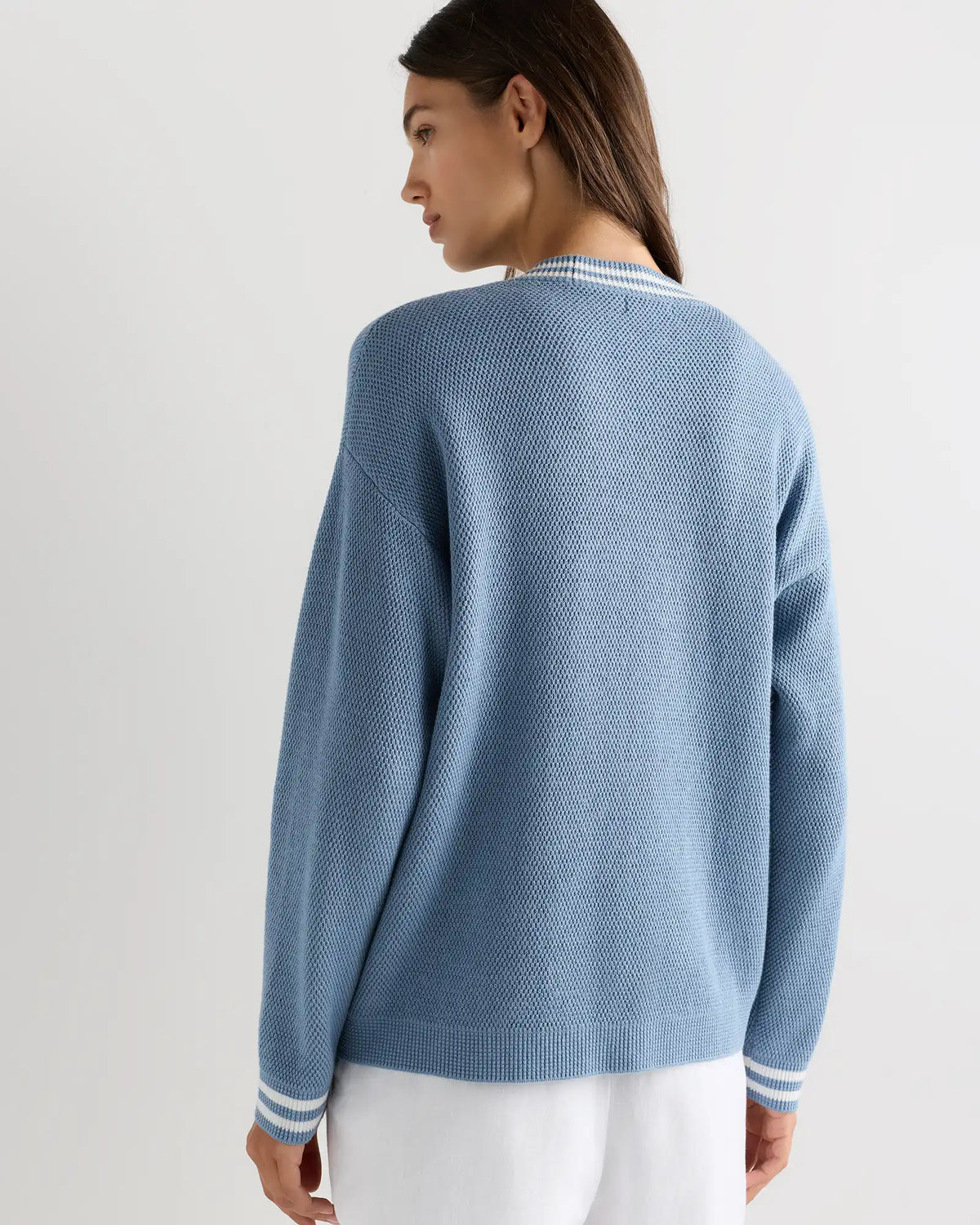 Cotton Cashmere Textured Varsity Cardigan