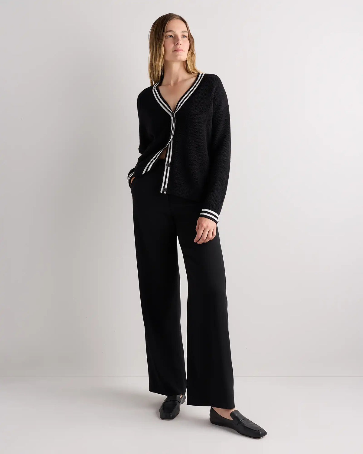 Cotton Cashmere Textured Varsity Cardigan