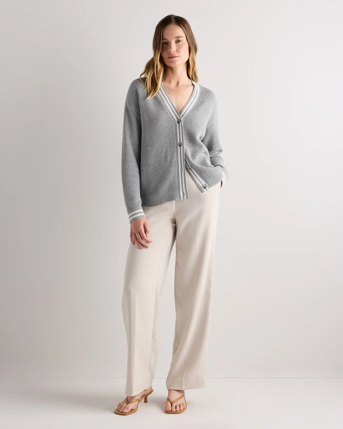 Cotton Cashmere Textured Varsity Cardigan