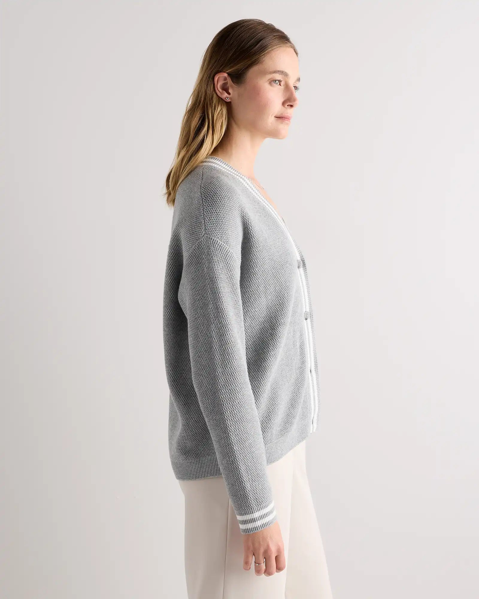 Cotton Cashmere Textured Varsity Cardigan