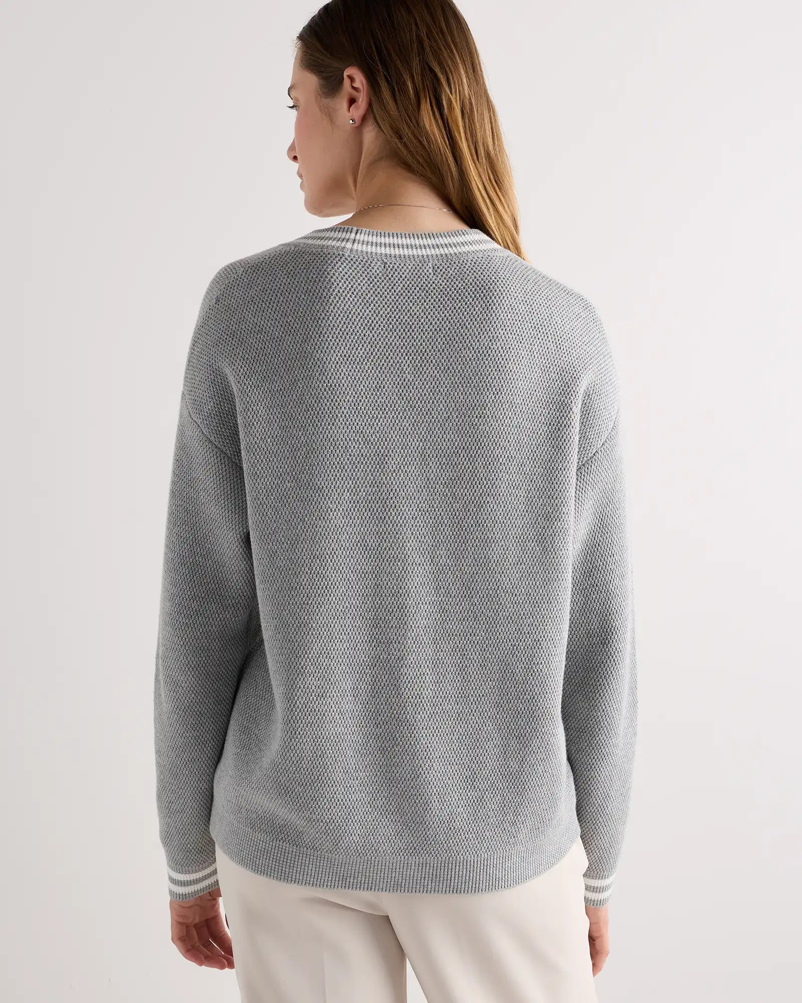Cotton Cashmere Textured Varsity Cardigan