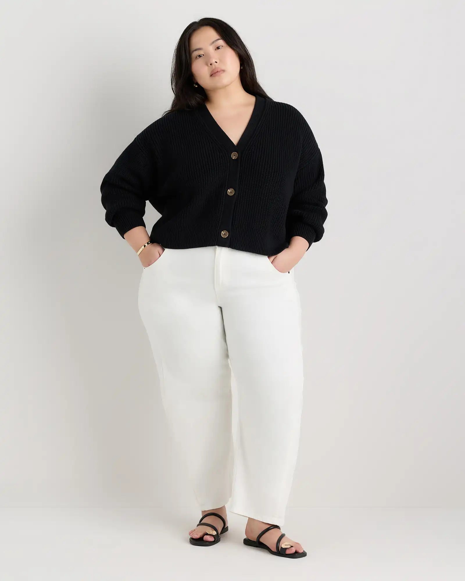100% Organic Cotton Fisherman Boxy Cropped Cardigan