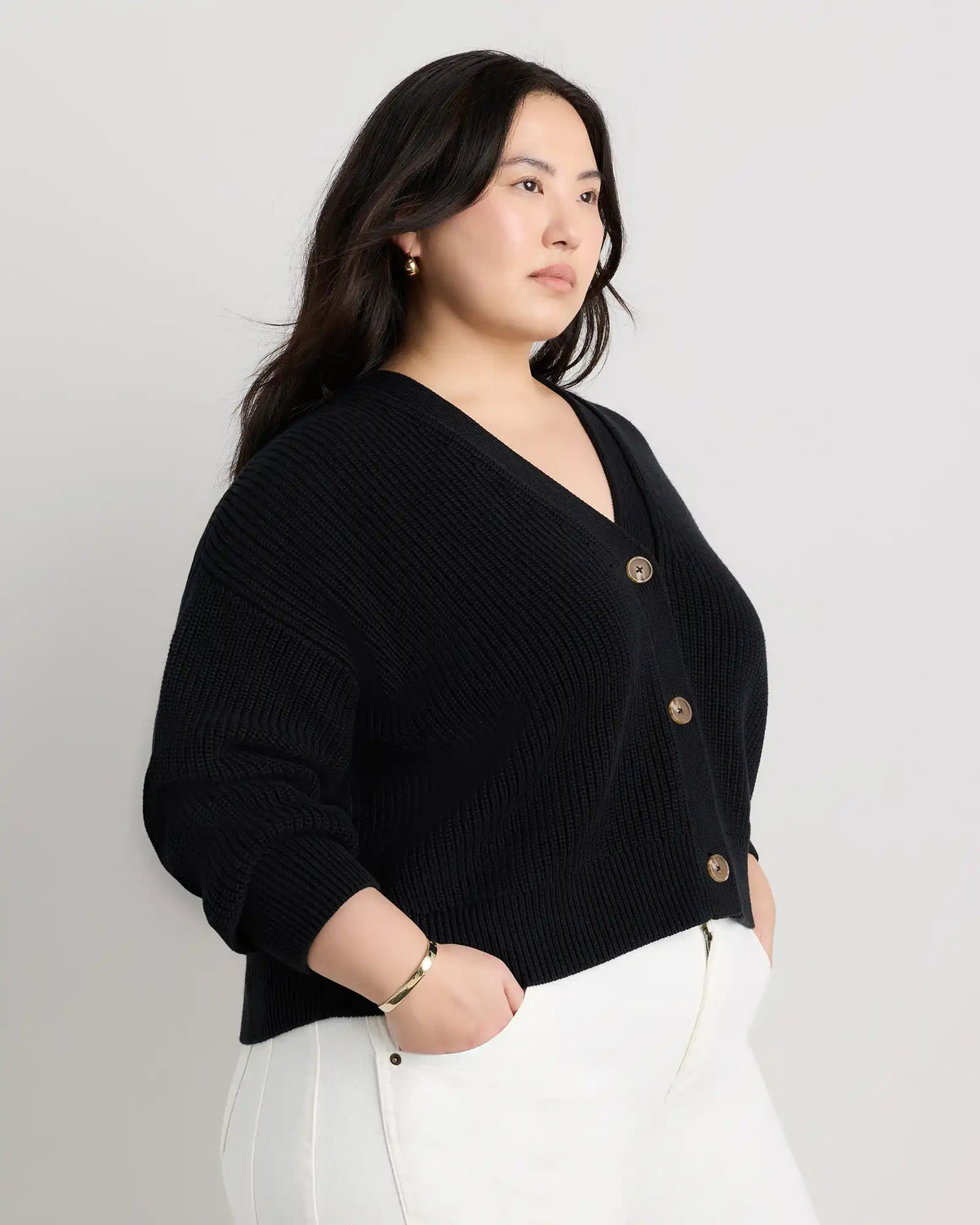 100% Organic Cotton Fisherman Boxy Cropped Cardigan