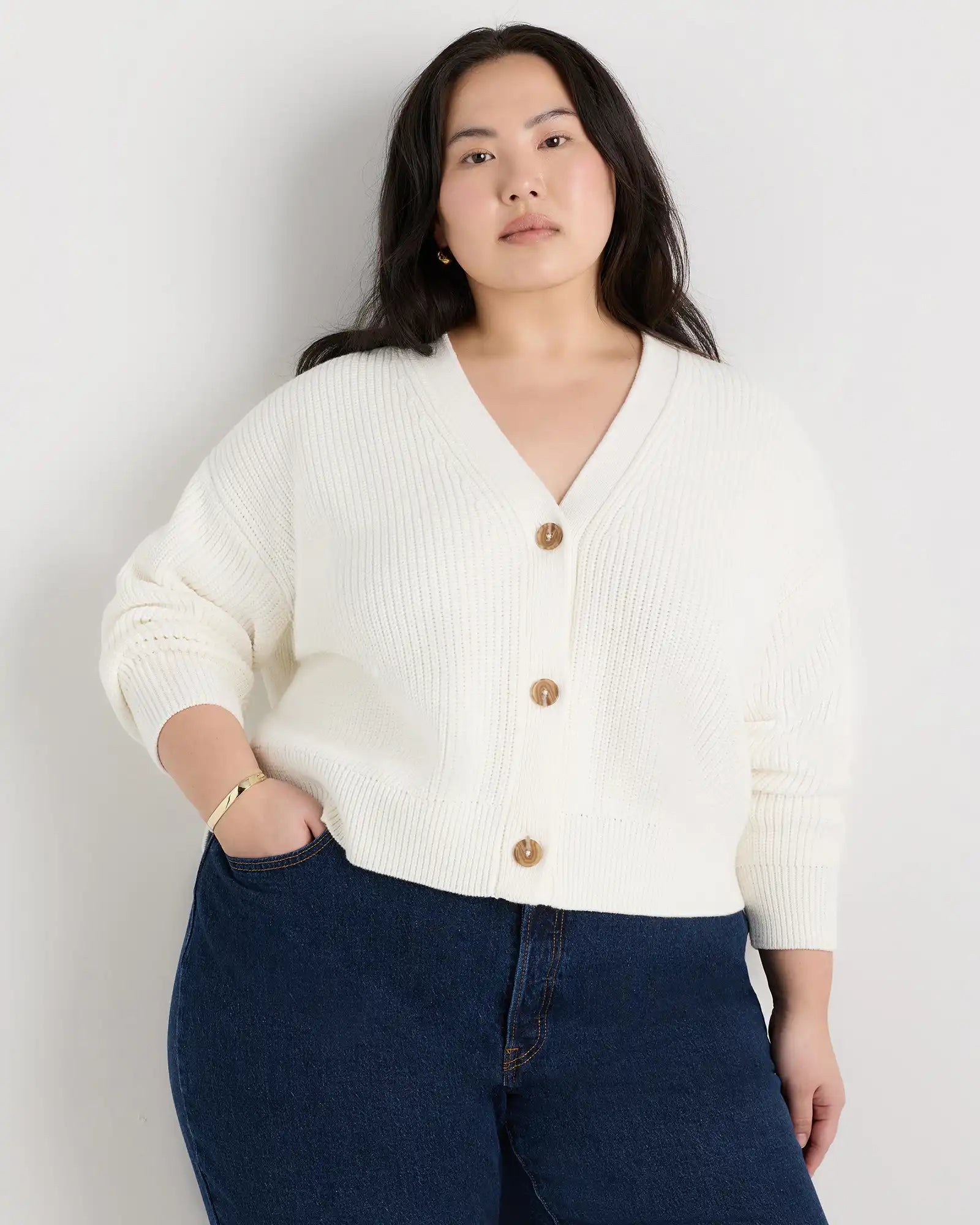 100% Organic Cotton Fisherman Boxy Cropped Cardigan
