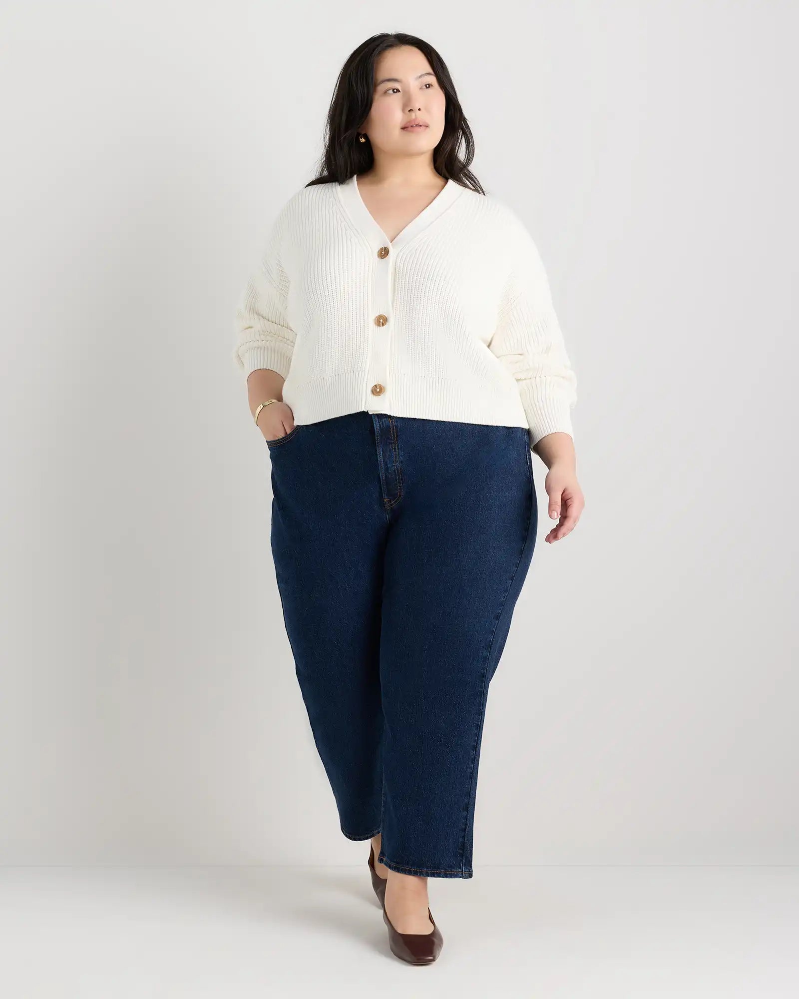 100% Organic Cotton Fisherman Boxy Cropped Cardigan