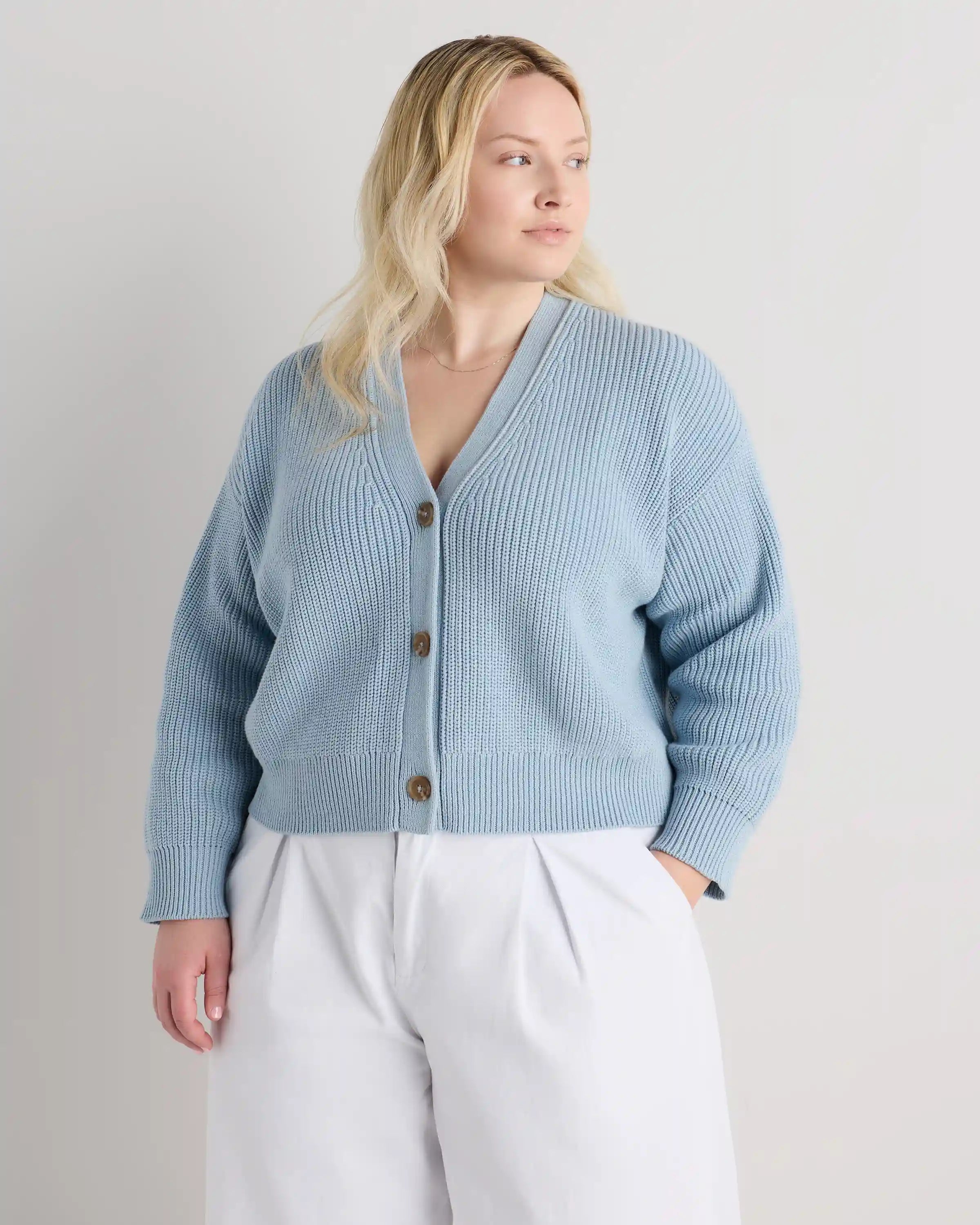 100% Organic Cotton Fisherman Boxy Cropped Cardigan