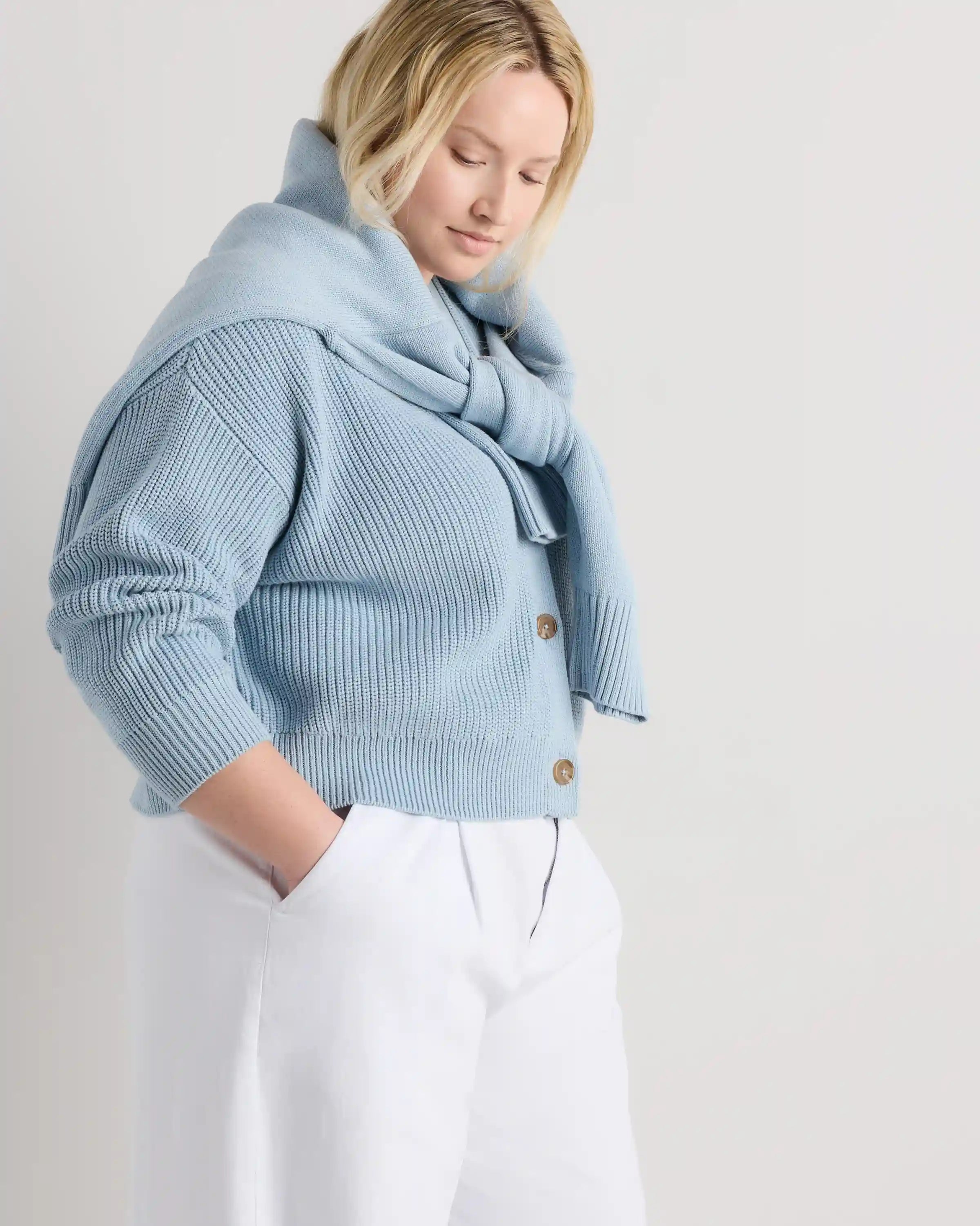 100% Organic Cotton Fisherman Boxy Cropped Cardigan
