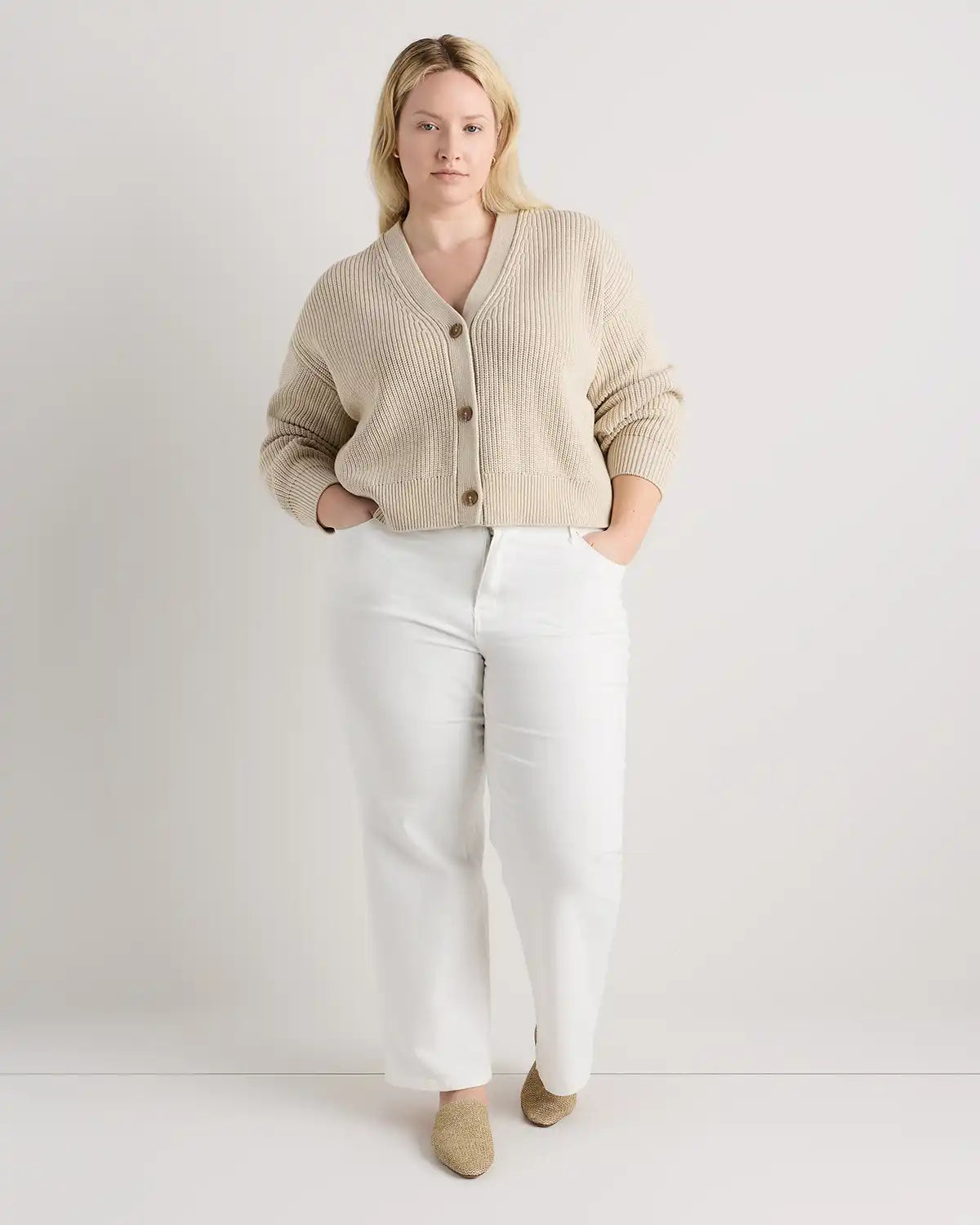 100% Organic Cotton Fisherman Boxy Cropped Cardigan