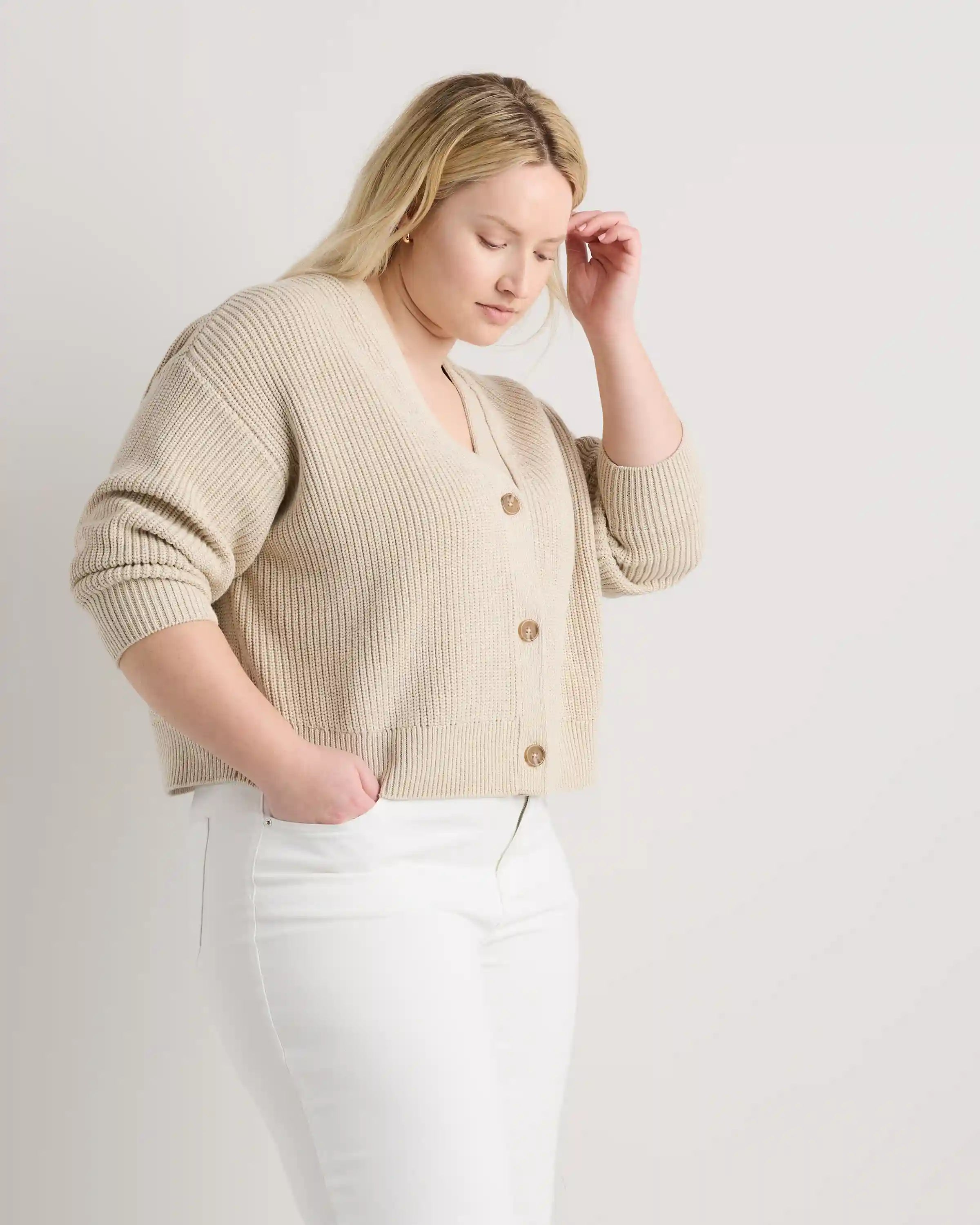 100% Organic Cotton Fisherman Boxy Cropped Cardigan