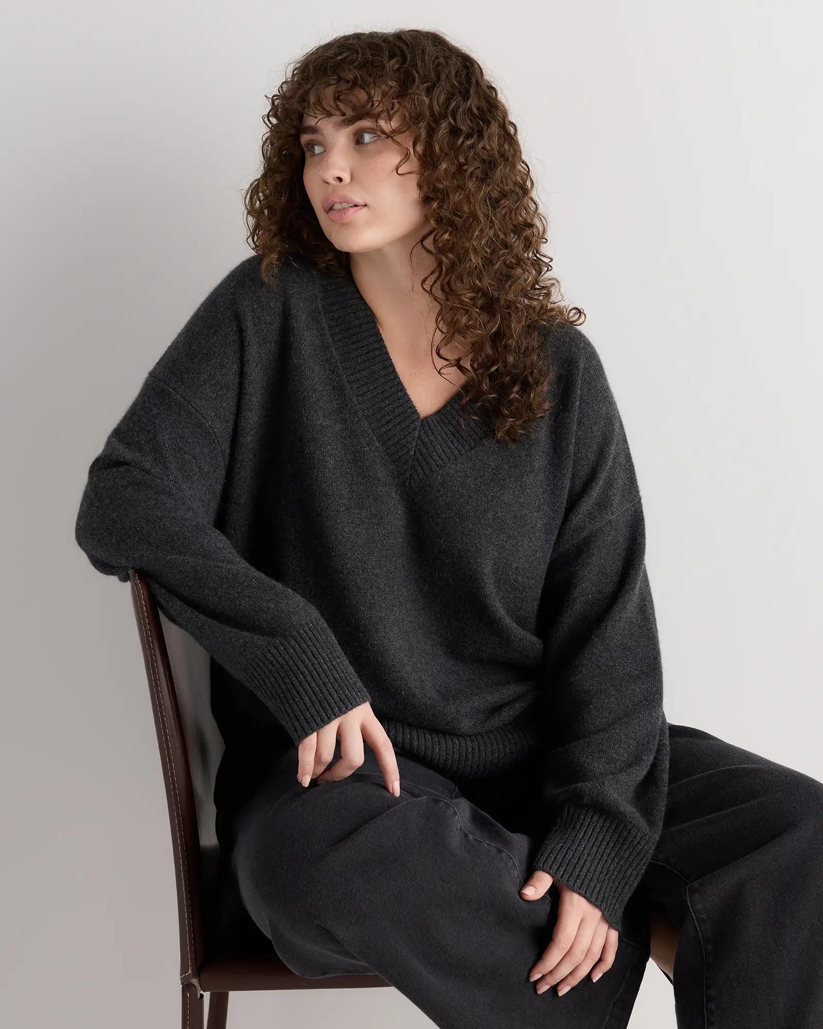 Mongolian Cashmere Oversized V-Neck Sweater
