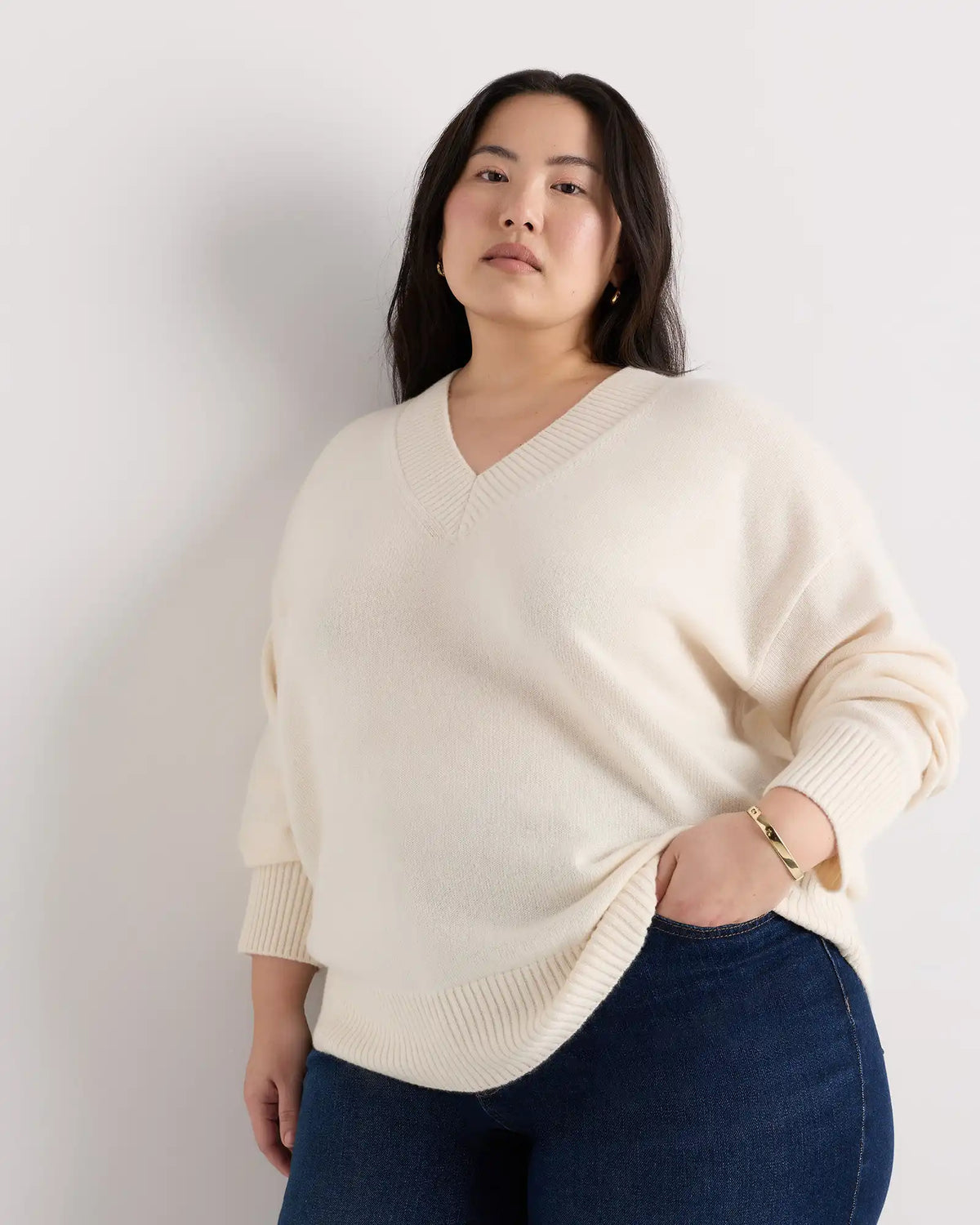 Mongolian Cashmere Oversized V-Neck Sweater