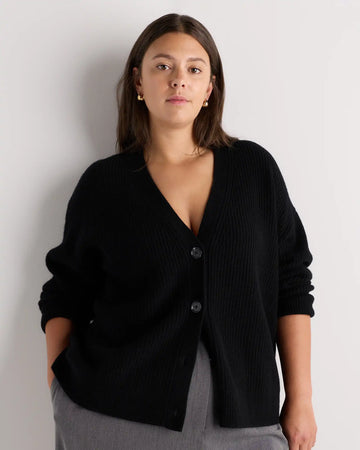 Mongolian Cashmere Fisherman Boxy Cropped Cardigan Sweater