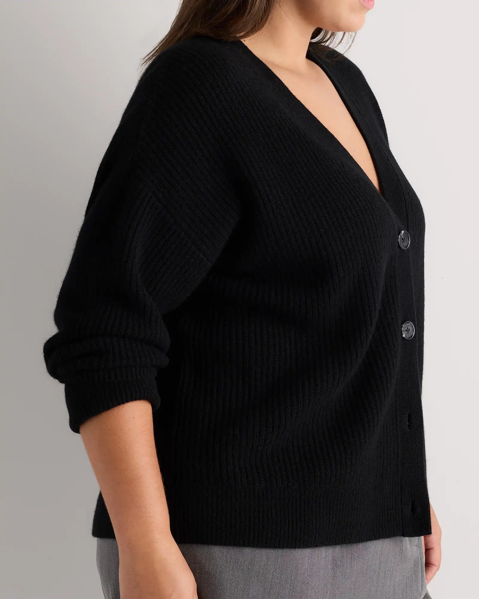 Mongolian Cashmere Fisherman Boxy Cropped Cardigan Sweater